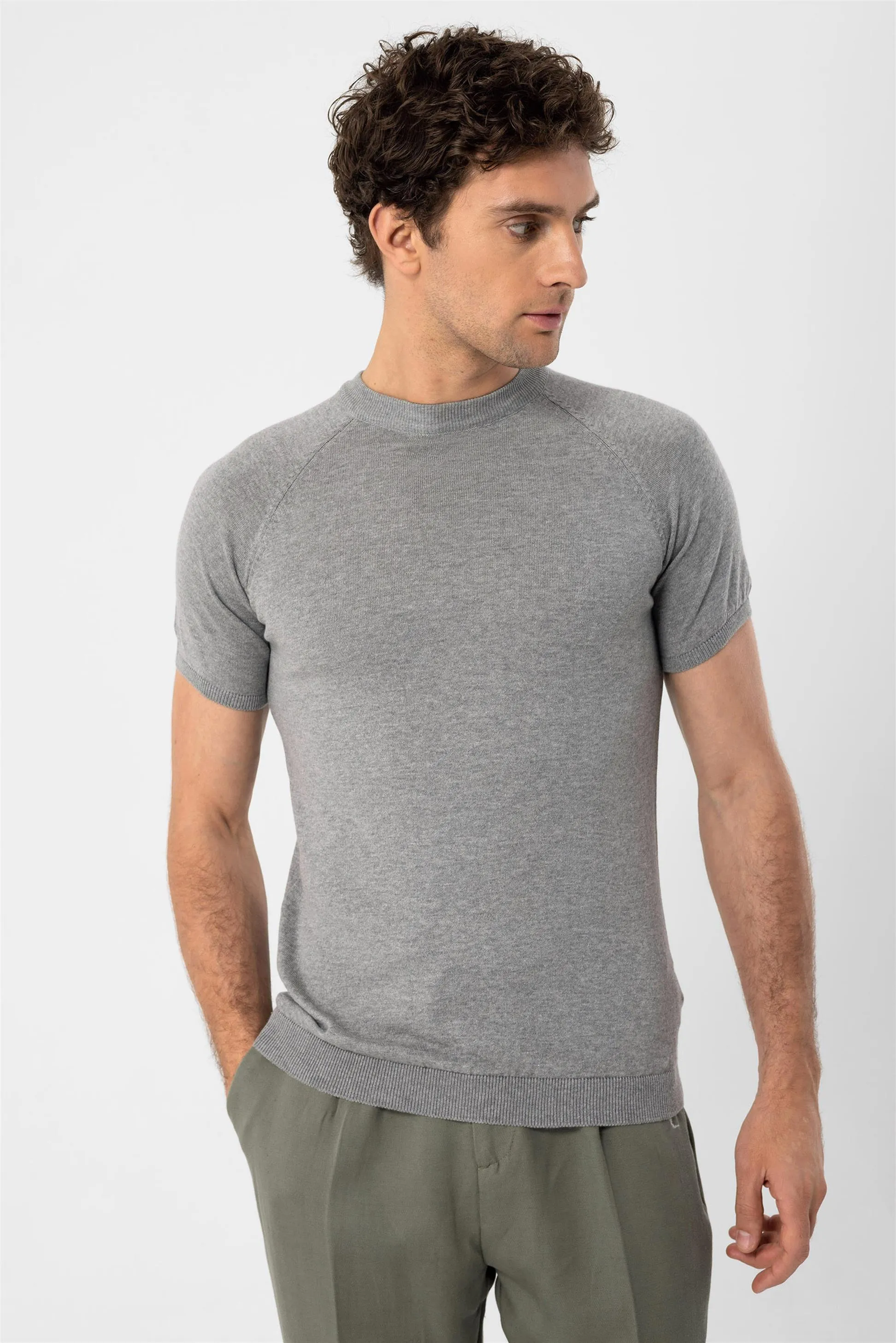 Grey Melange Crew Neck Knitwear T-Shirt - Wessi sold by Wessi product image thumbnail 5