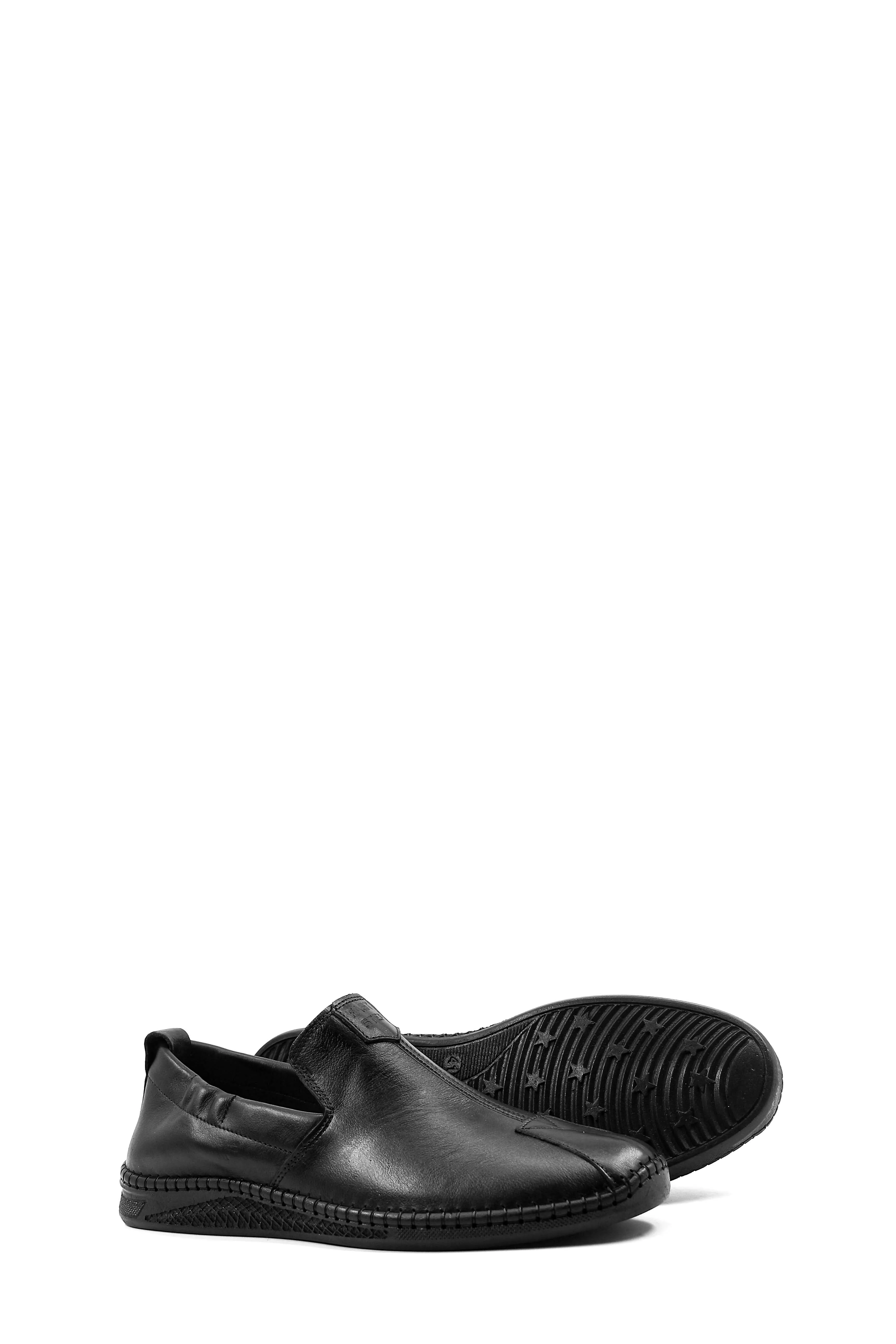 Men's Black Leather Slip-On Casual Shoes with Stitch Detailing - Wessi sold by Wessi product image thumbnail 4