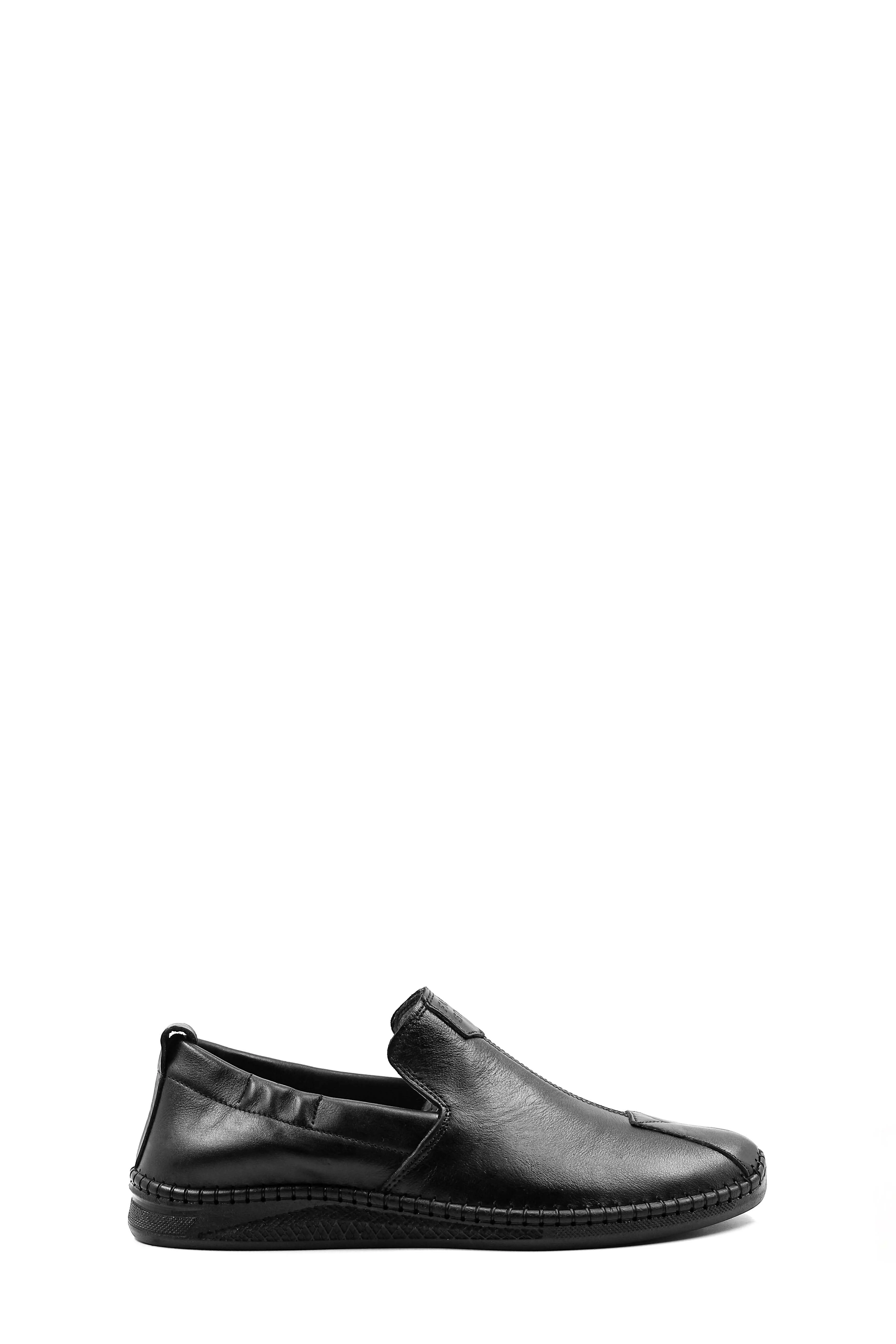 Men's Black Leather Slip-On Casual Shoes with Stitch Detailing - Wessi sold by Wessi