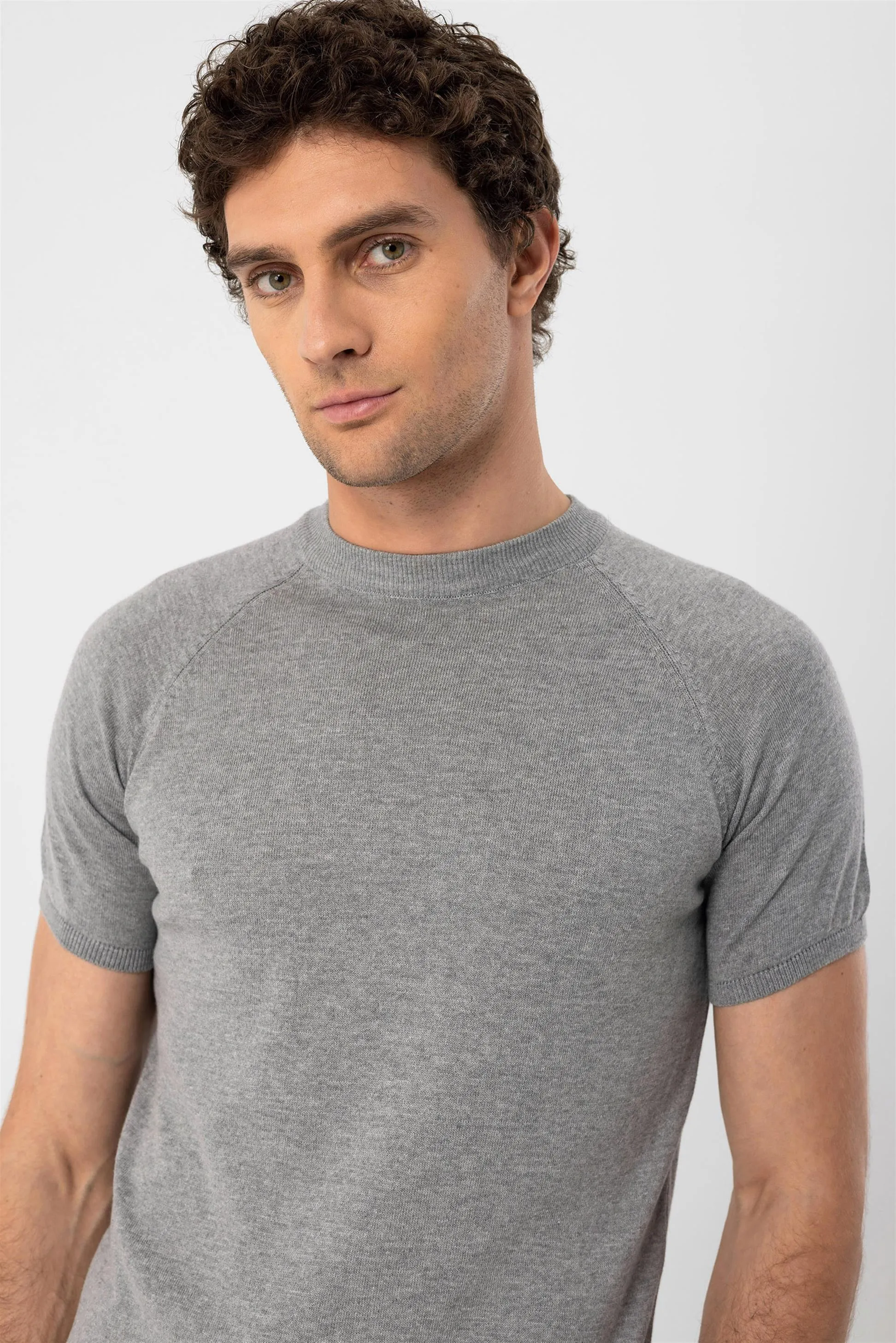 Grey Melange Crew Neck Knitwear T-Shirt - Wessi sold by Wessi product image thumbnail 4