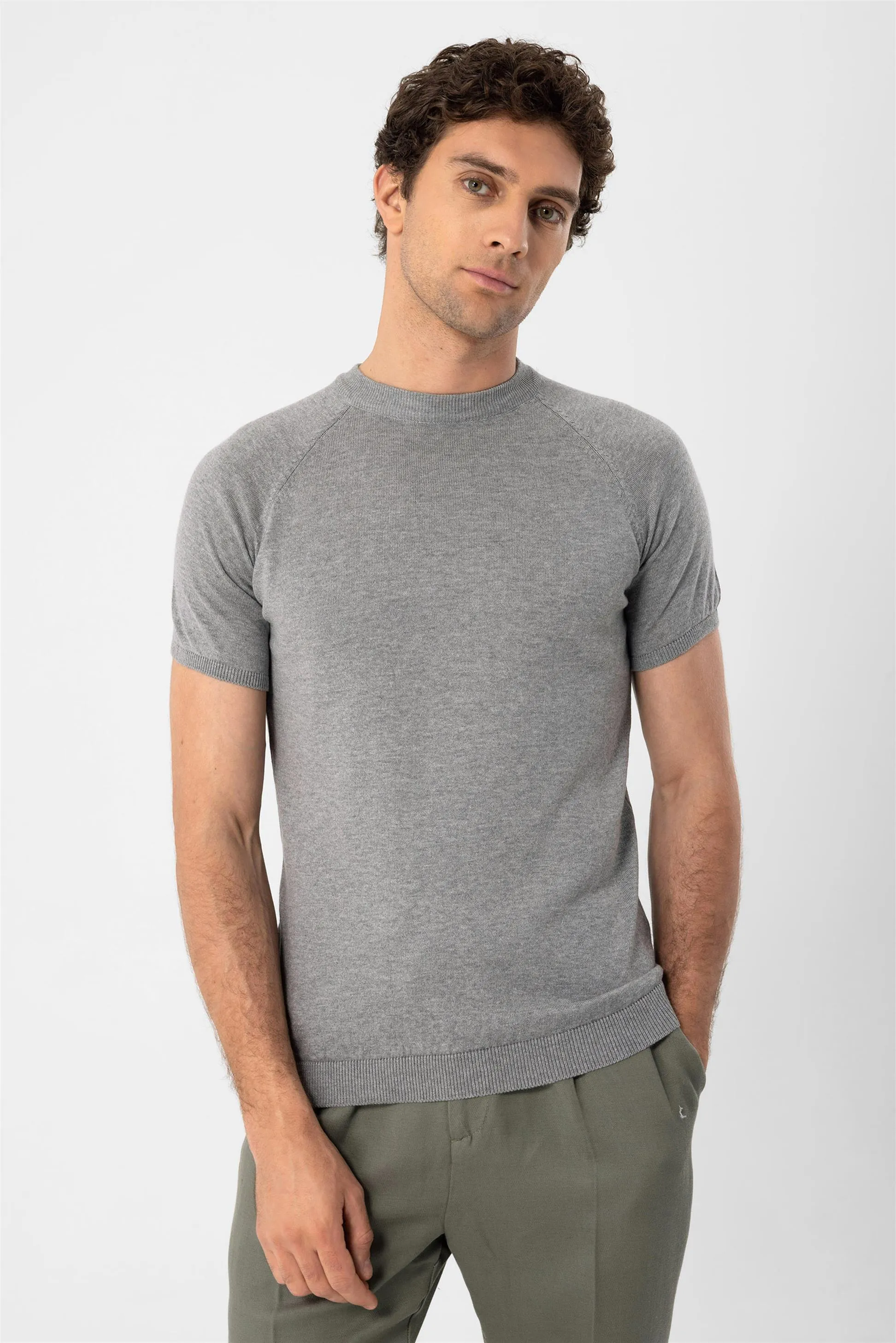 Grey Melange Crew Neck Knitwear T-Shirt - Wessi sold by Wessi product image thumbnail 3