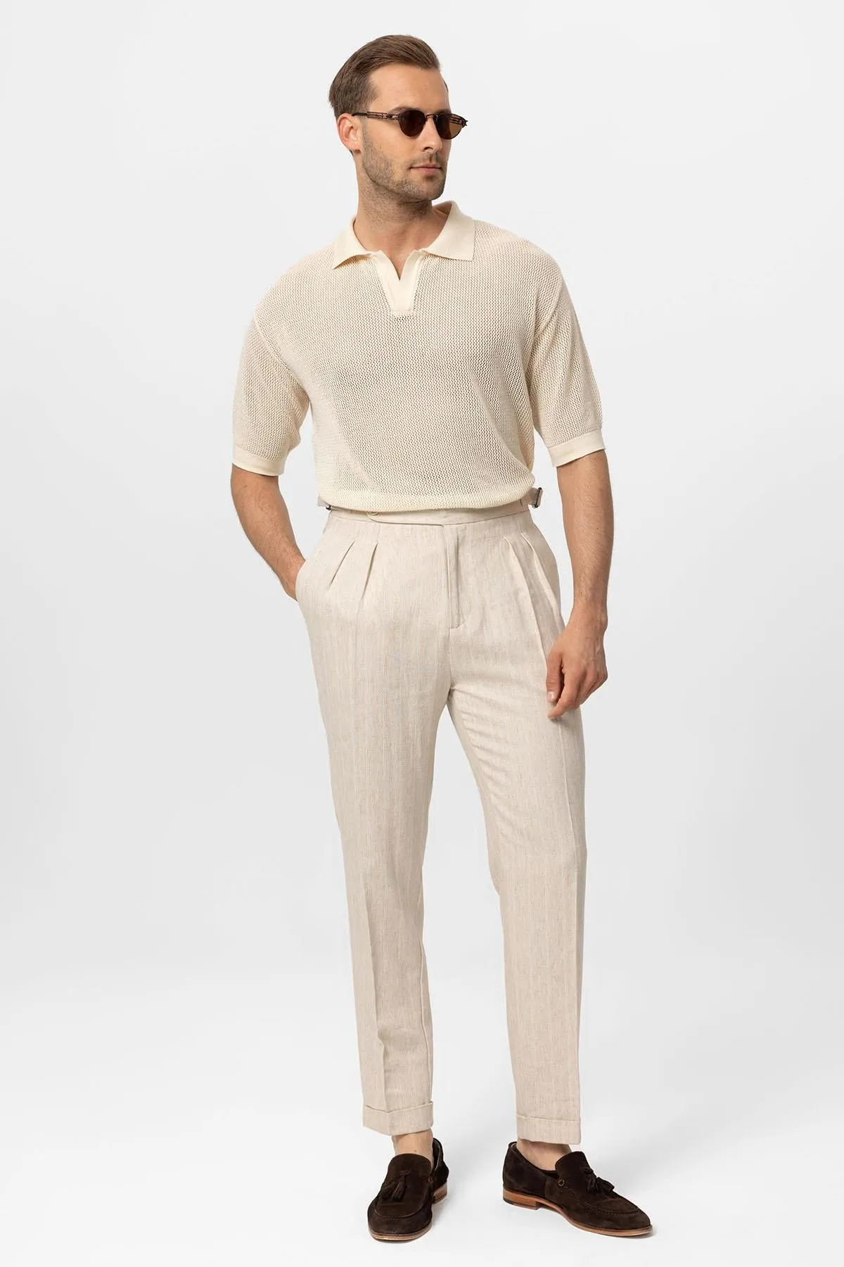 Men's Ecru Polo Collar Knit T-Shirt - Wessi sold by Wessi product image thumbnail 3