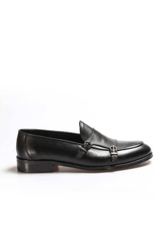 Men's Black Leather Loafers with Double Buckle Detail - Wessi sold by Wessi