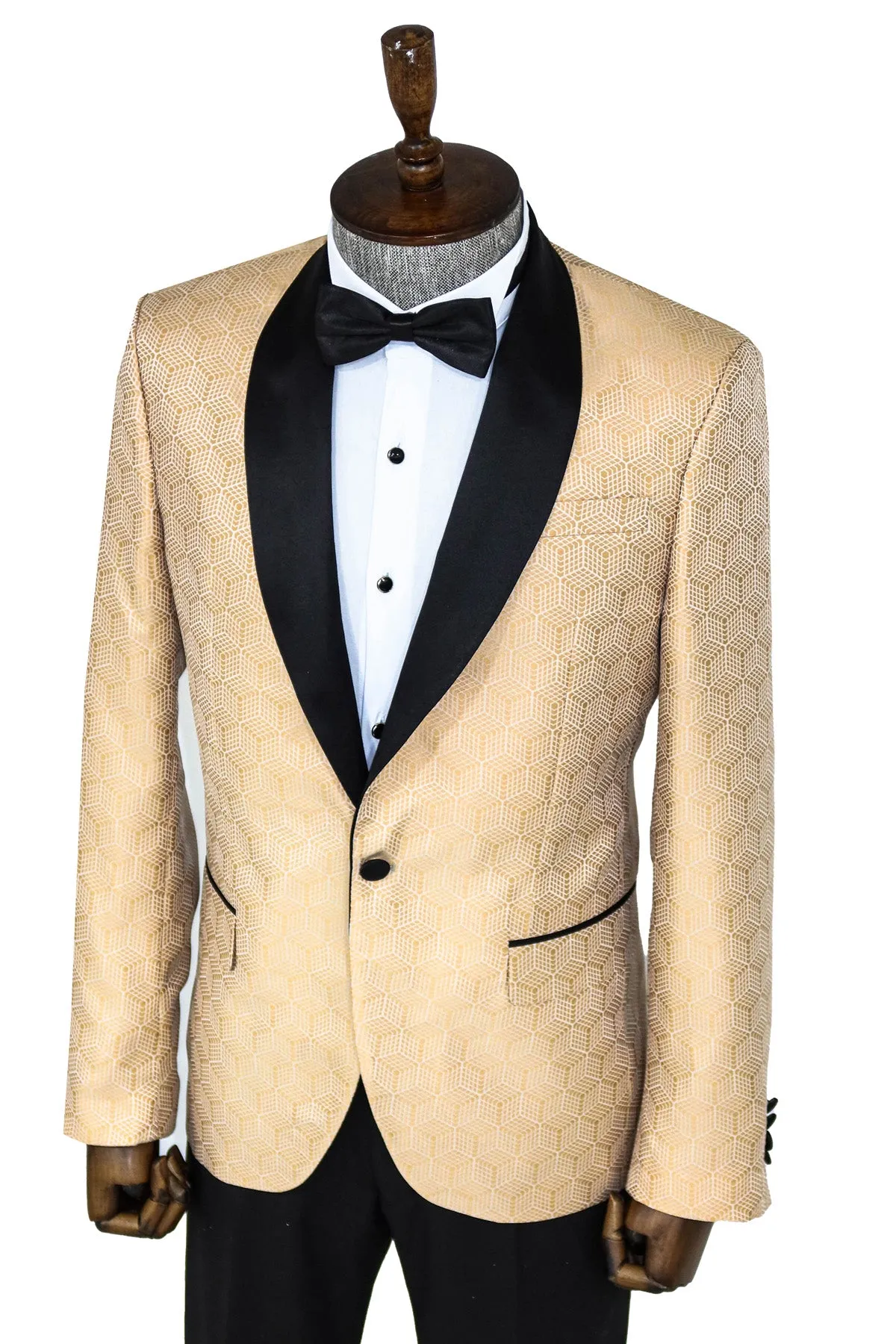 Pentagon Patterned Shawl Lapel Cream Men Dinner Jacket - Wessi sold by Wessi product image thumbnail 4