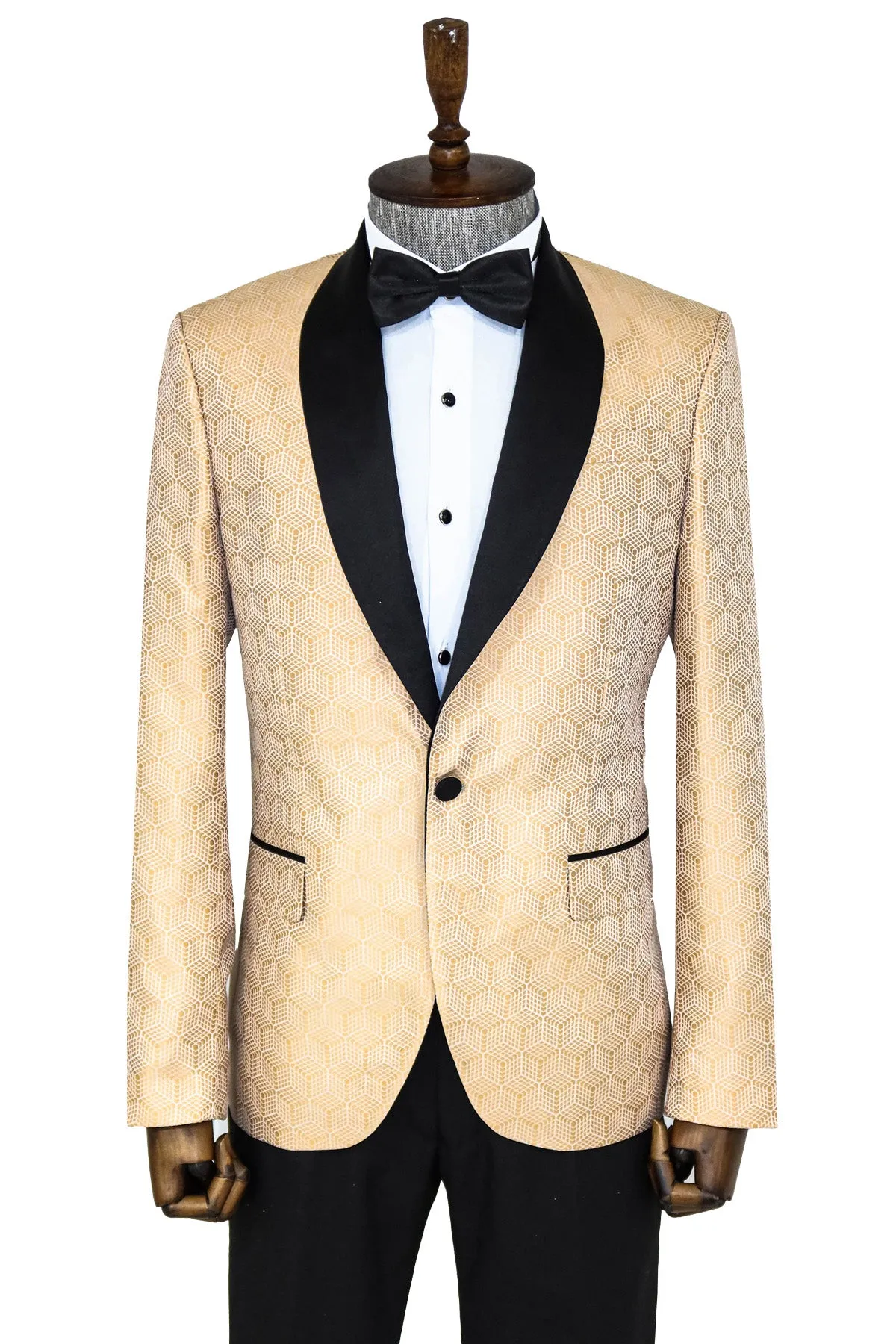 Pentagon Patterned Shawl Lapel Cream Men Dinner Jacket - Wessi sold by Wessi
