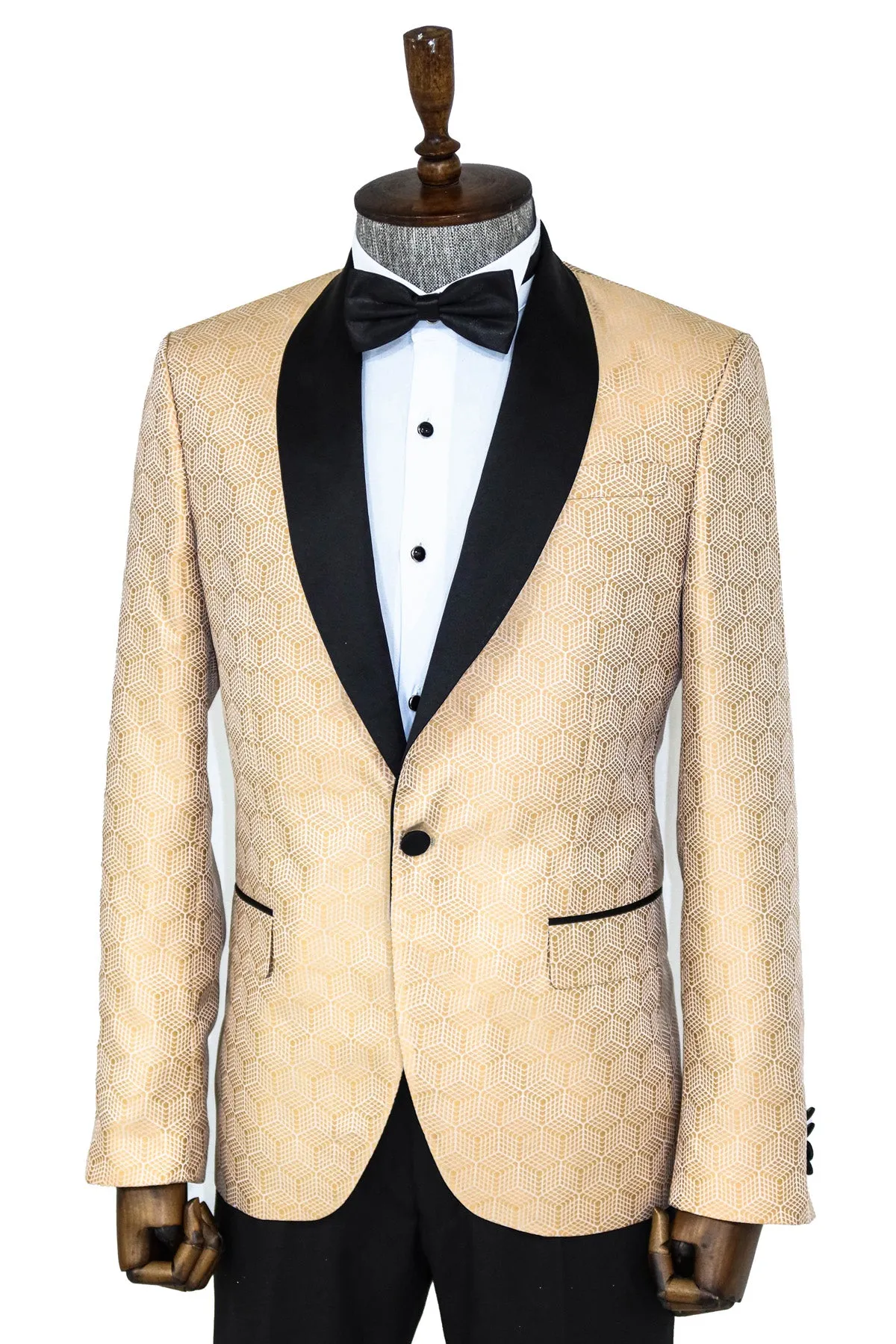 Pentagon Patterned Shawl Lapel Cream Men Dinner Jacket - Wessi sold by Wessi product image thumbnail 5