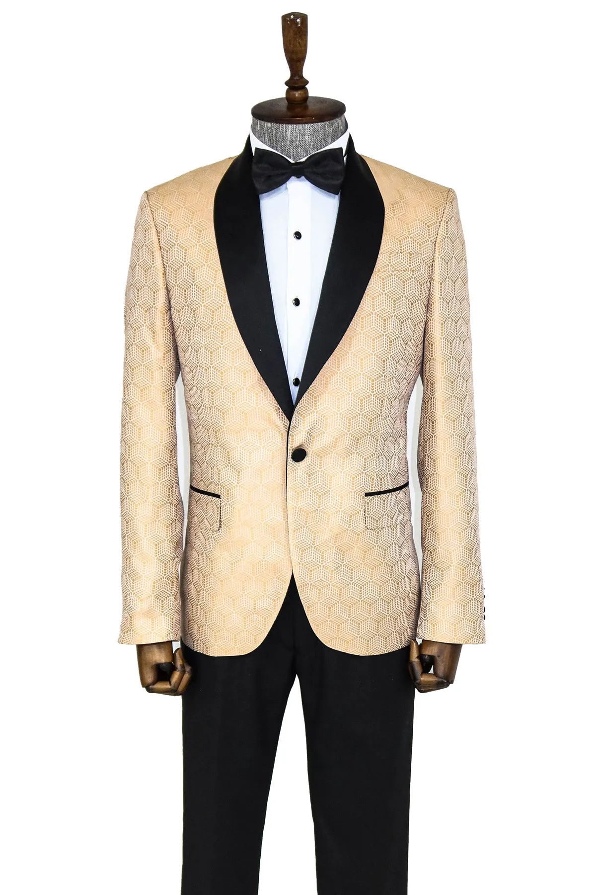 Pentagon Patterned Shawl Lapel Cream Men Dinner Jacket - Wessi sold by Wessi product image thumbnail 3