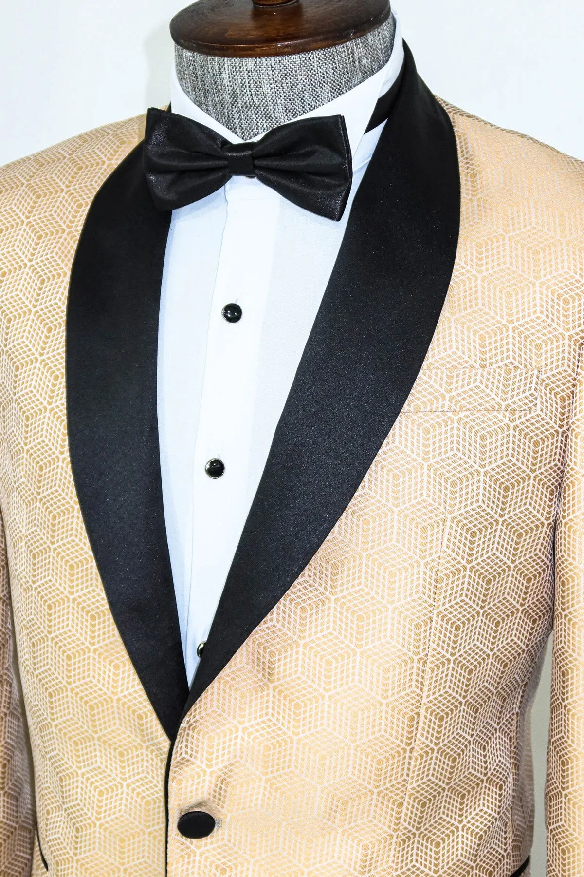 Pentagon Patterned Shawl Lapel Cream Men Dinner Jacket - Wessi sold by Wessi product image thumbnail 2