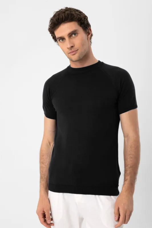 Men's Black Crew Neck Knitwear T-Shirt - Wessi sold by Wessi