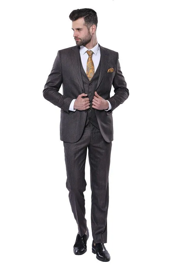 Striped Brown Vested Suit | Wessi sold by Wessi product image thumbnail 2