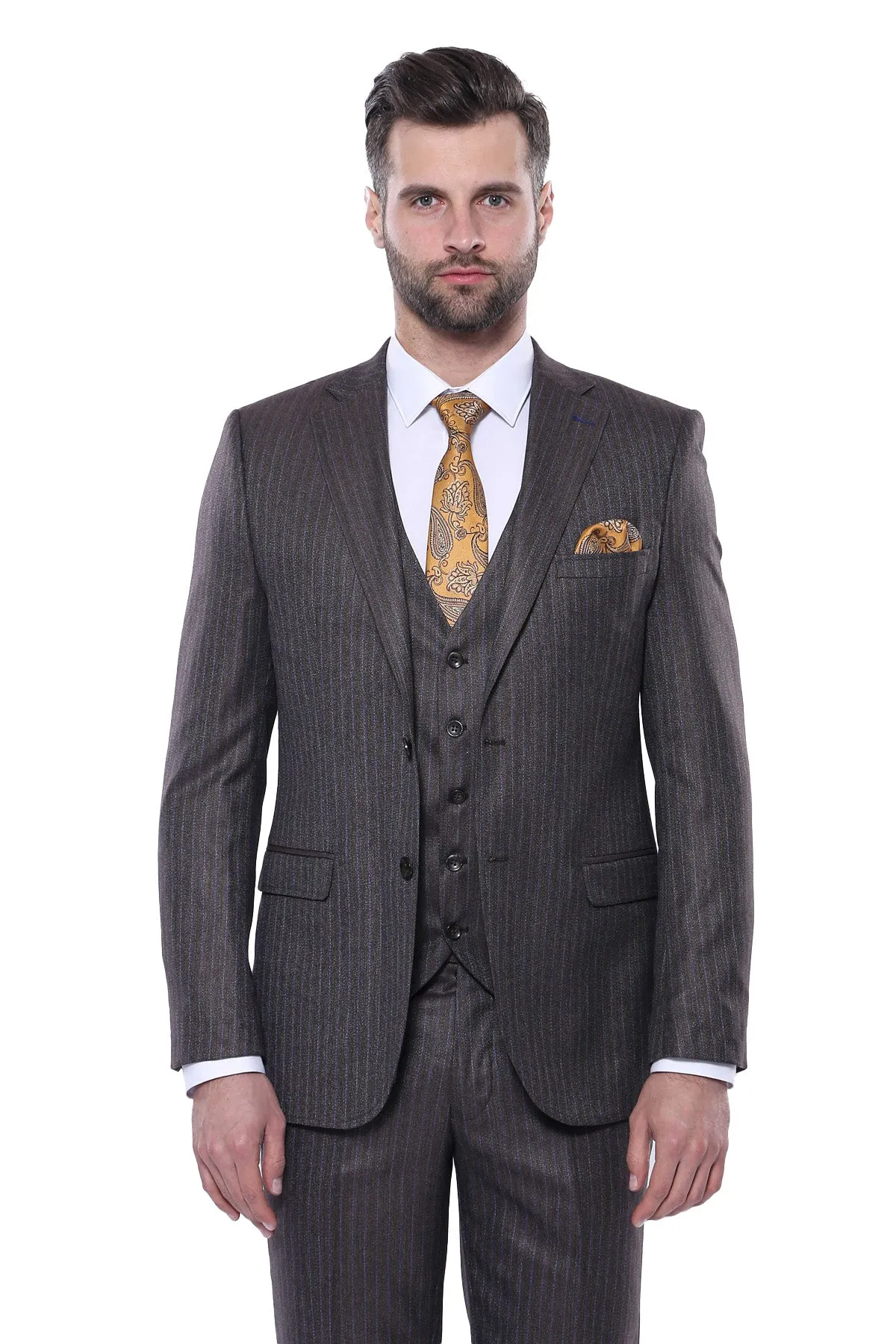 Striped Brown Vested Suit | Wessi sold by Wessi