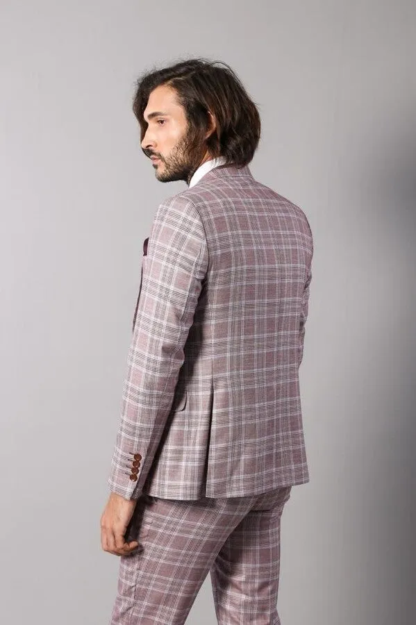 Burgundy Plaid Vested Slim Fit Italian Suit - Wessi sold by Wessi product image thumbnail 4