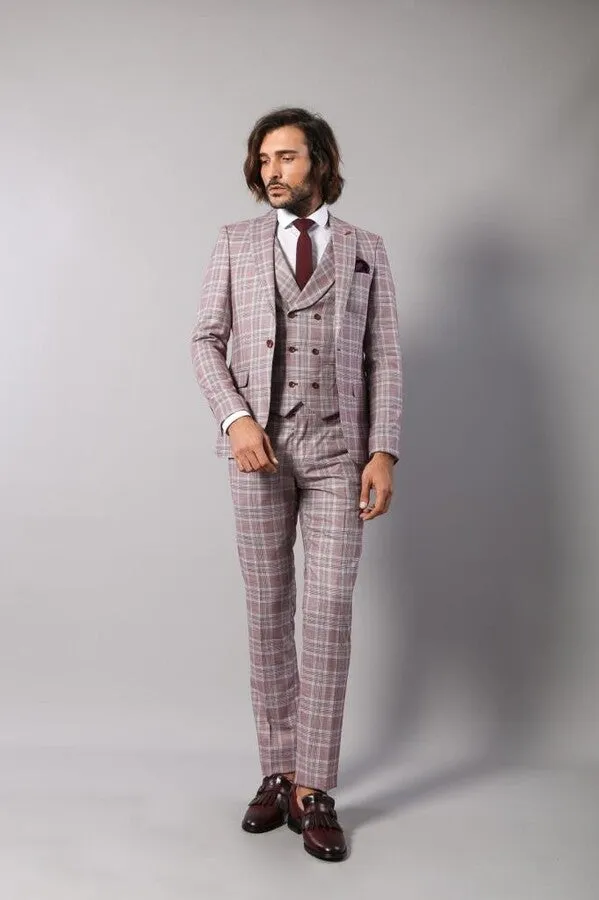 Burgundy Plaid Vested Slim Fit Italian Suit - Wessi sold by Wessi product image thumbnail 2