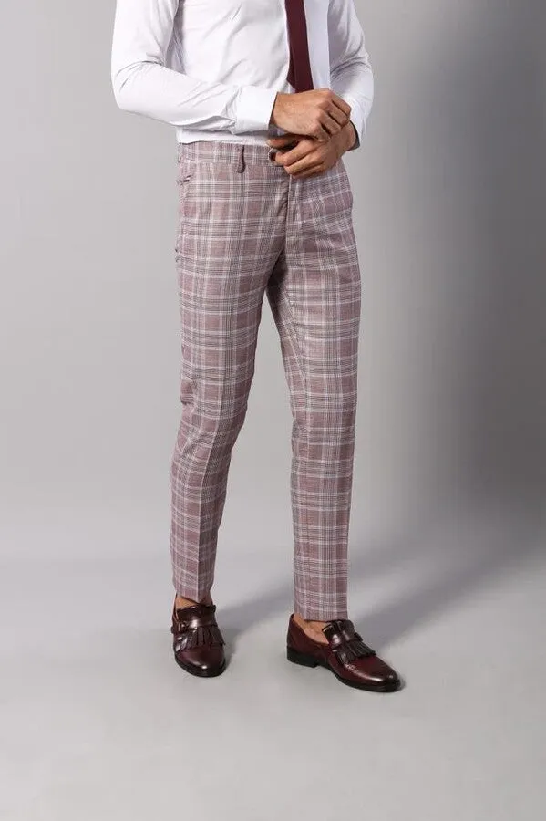Burgundy Plaid Vested Slim Fit Italian Suit - Wessi sold by Wessi product image thumbnail 5