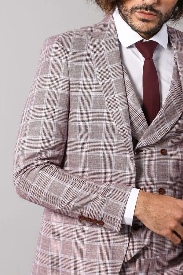 Burgundy Plaid Vested Slim Fit Italian Suit - Wessi sold by Wessi product image thumbnail 3