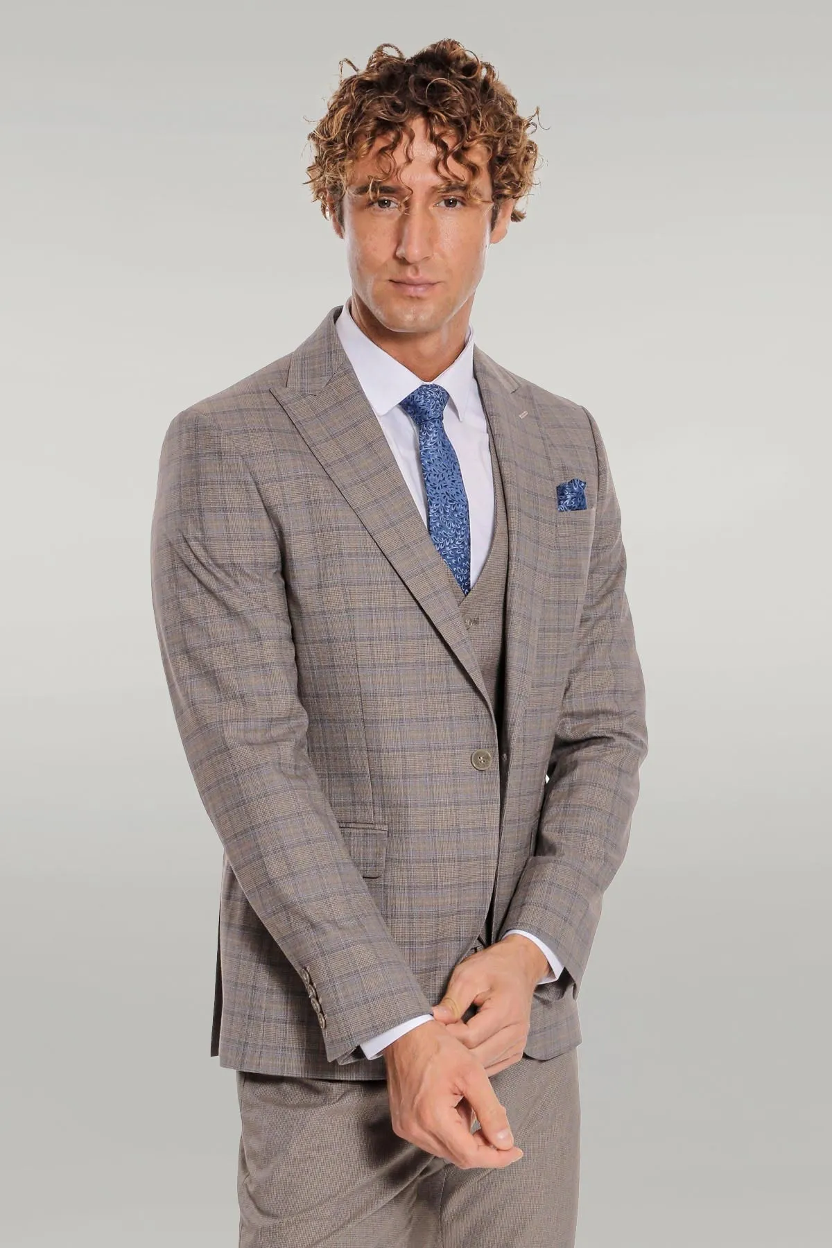 Checked Slim Fit Light Brown Men Suit - Wessi sold by Wessi product image thumbnail 3