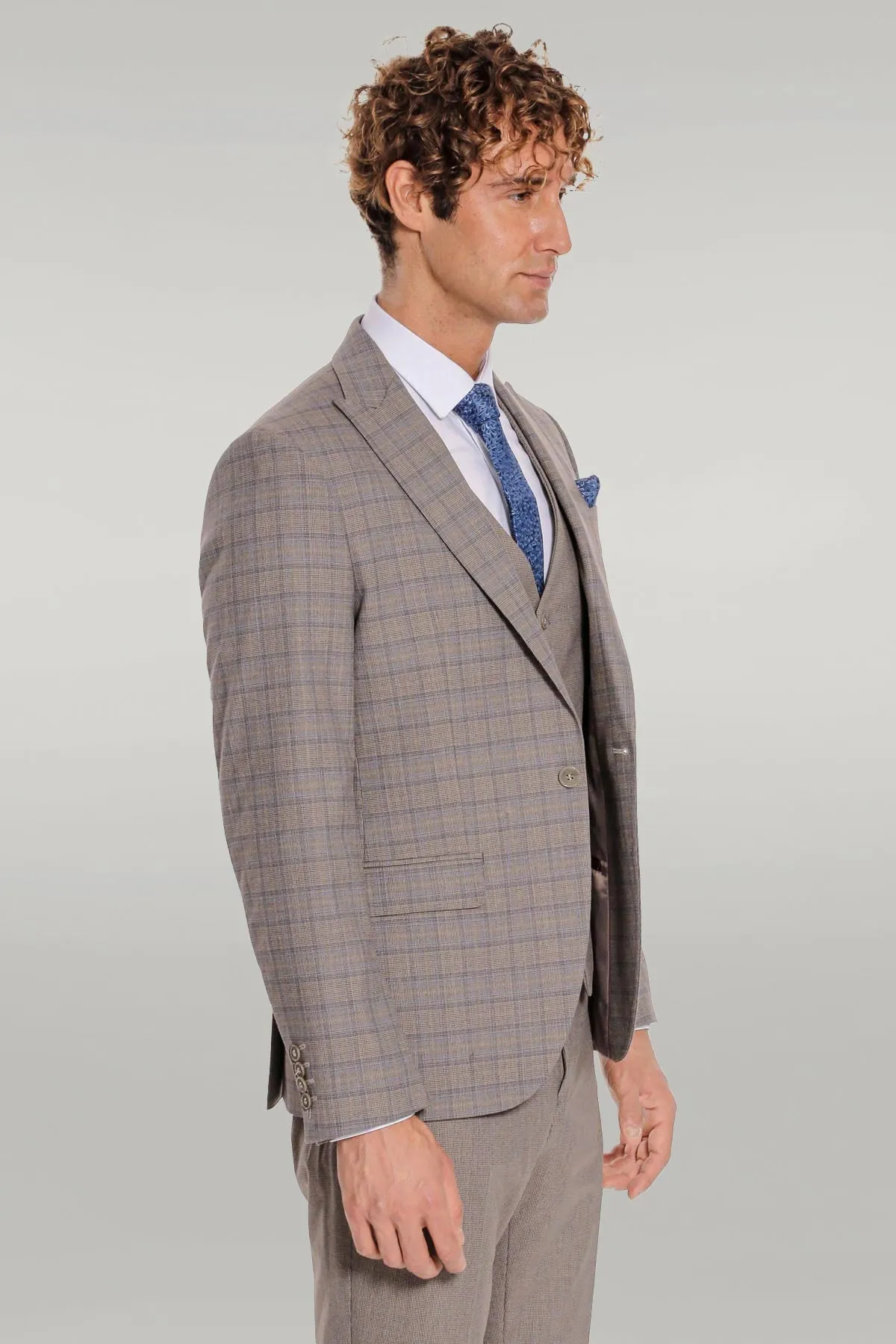 Checked Slim Fit Light Brown Men Suit - Wessi sold by Wessi product image thumbnail 5