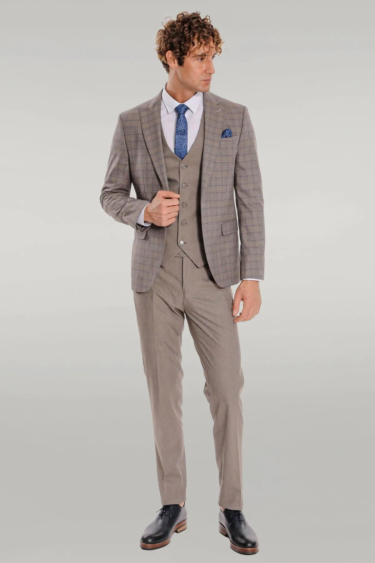 Checked Slim Fit Light Brown Men Suit - Wessi sold by Wessi product image thumbnail 2