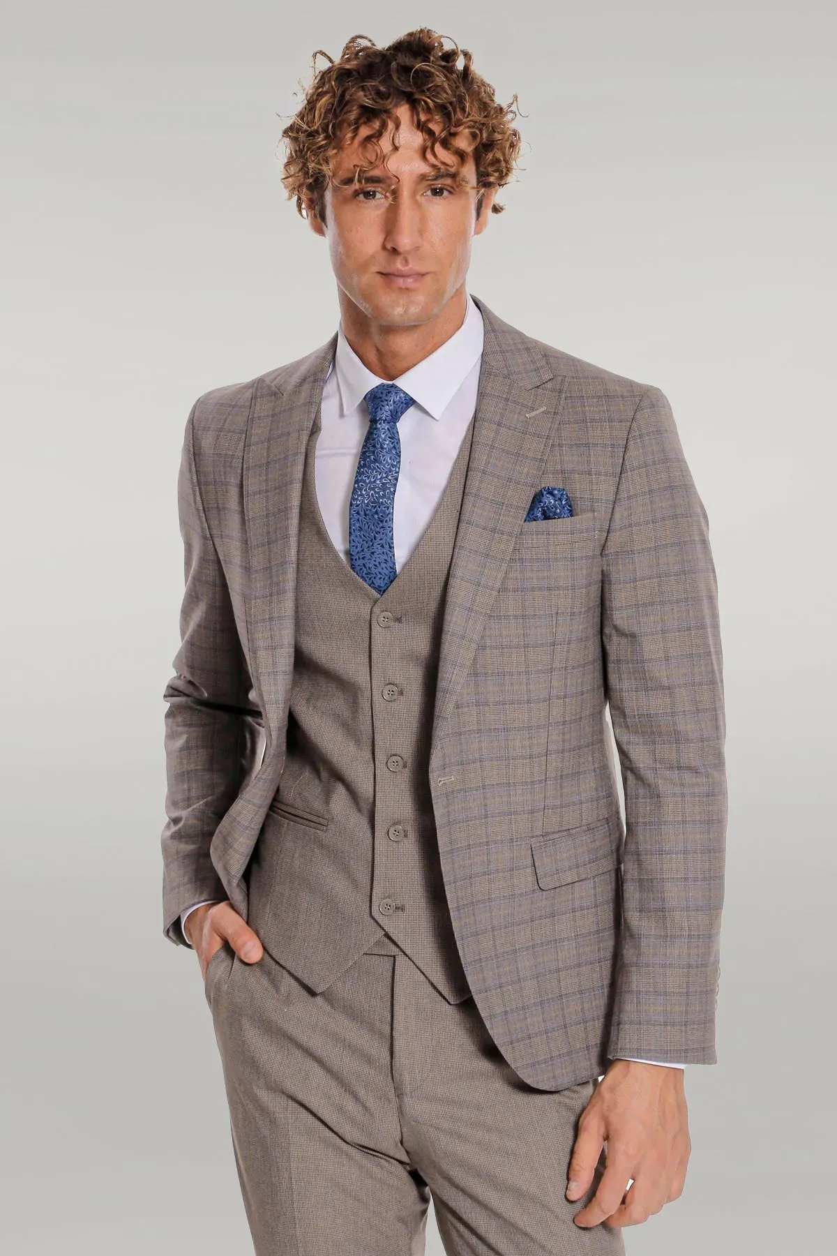 Checked Slim Fit Light Brown Men Suit - Wessi sold by Wessi