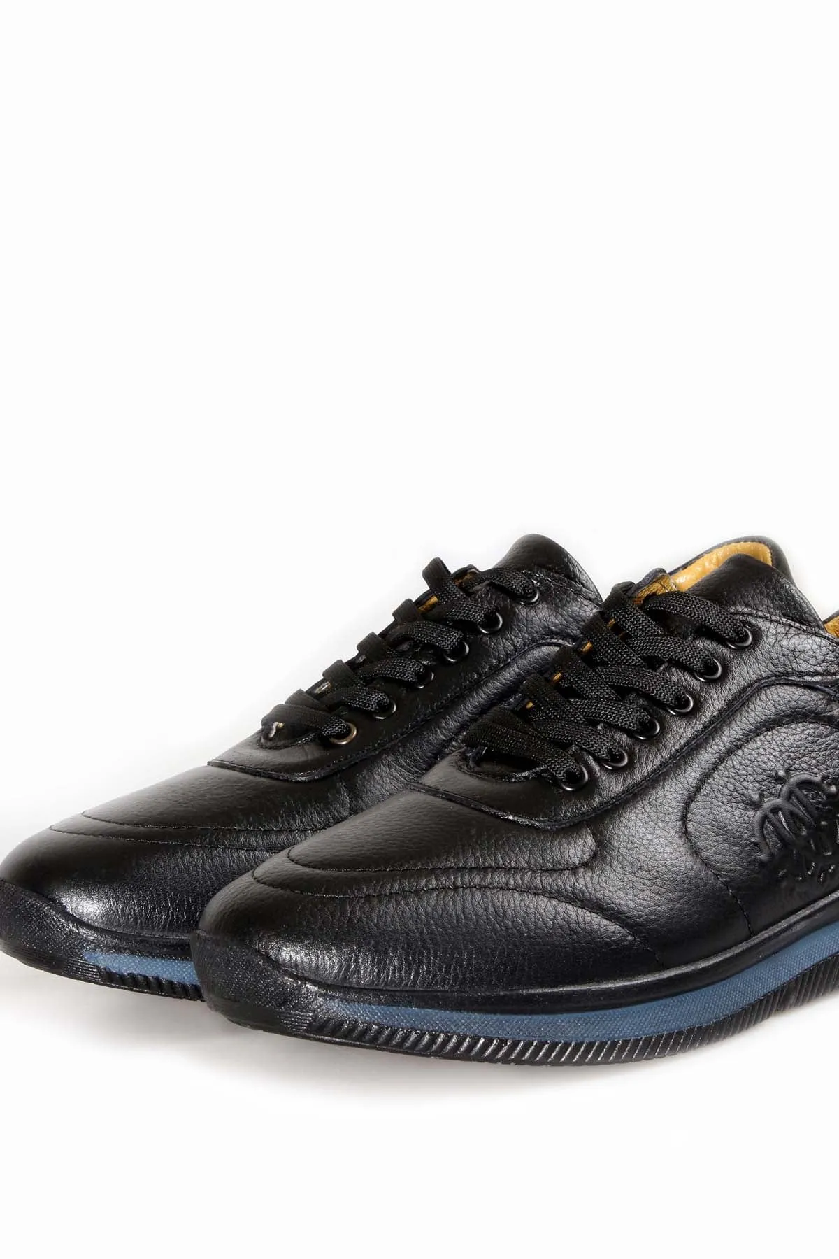 Men's Black Leather Casual Sneakers with Blue Sole - Wessi sold by Wessi product image thumbnail 5