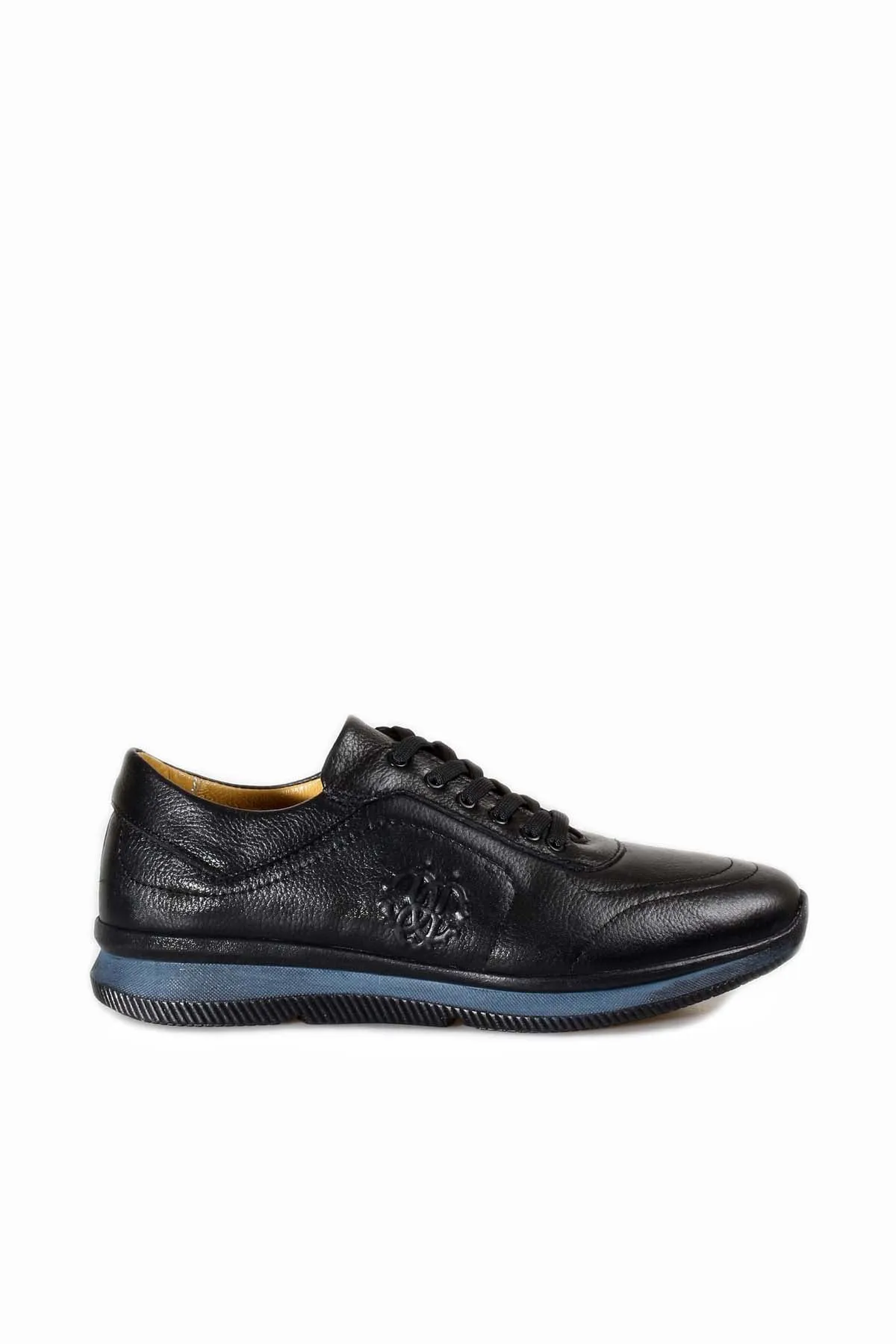 Men's Black Leather Casual Sneakers with Blue Sole - Wessi sold by Wessi