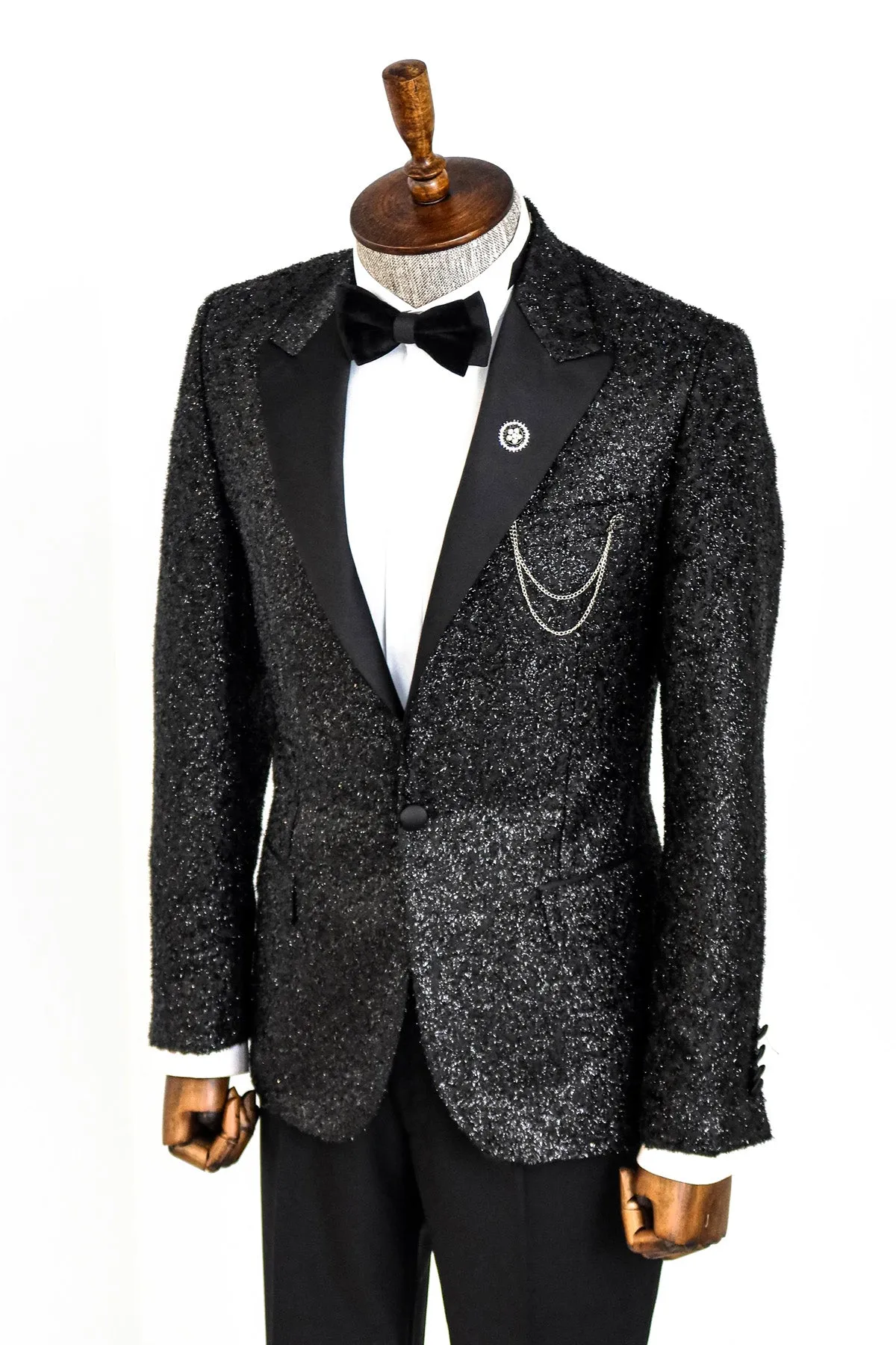 Black Tinsel Slim Fit Tuxedo Blazer - Wessi sold by Wessi product image thumbnail 4