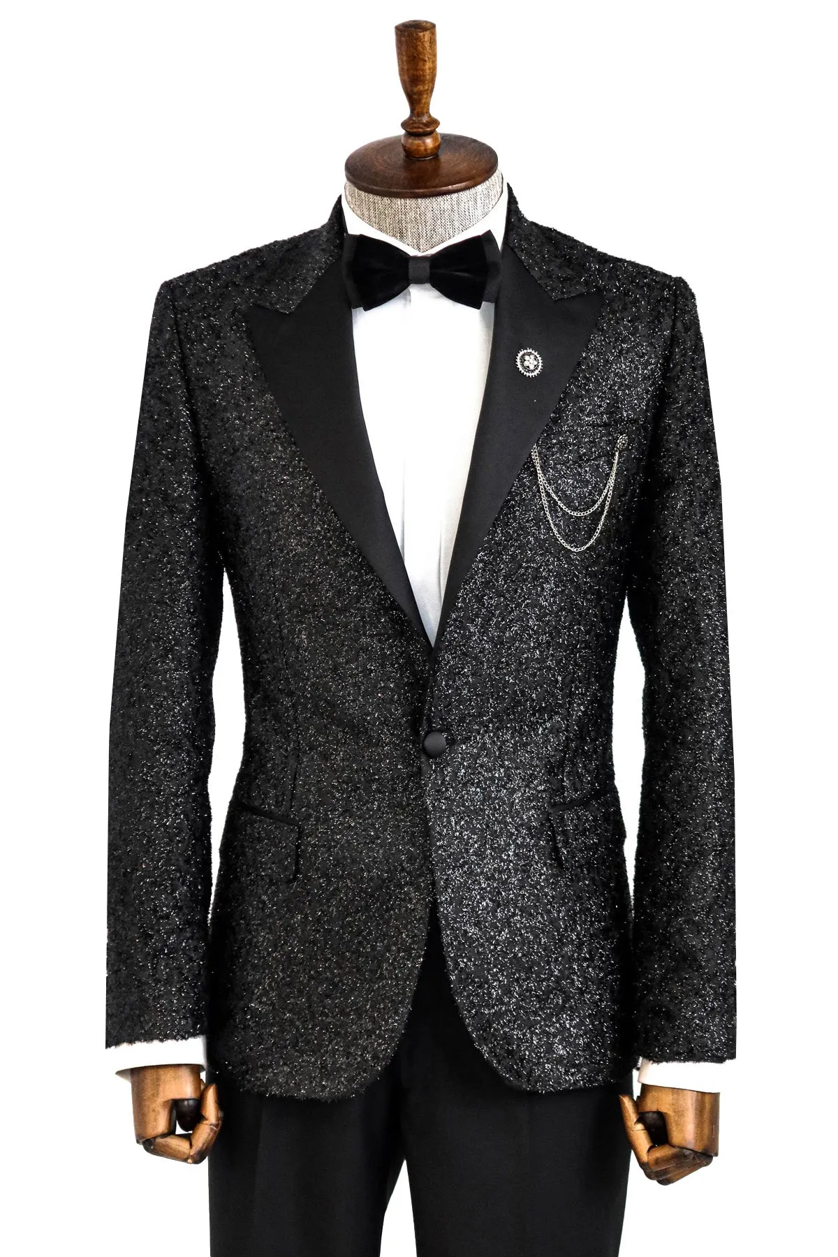 Black Tinsel Slim Fit Tuxedo Blazer - Wessi sold by Wessi
