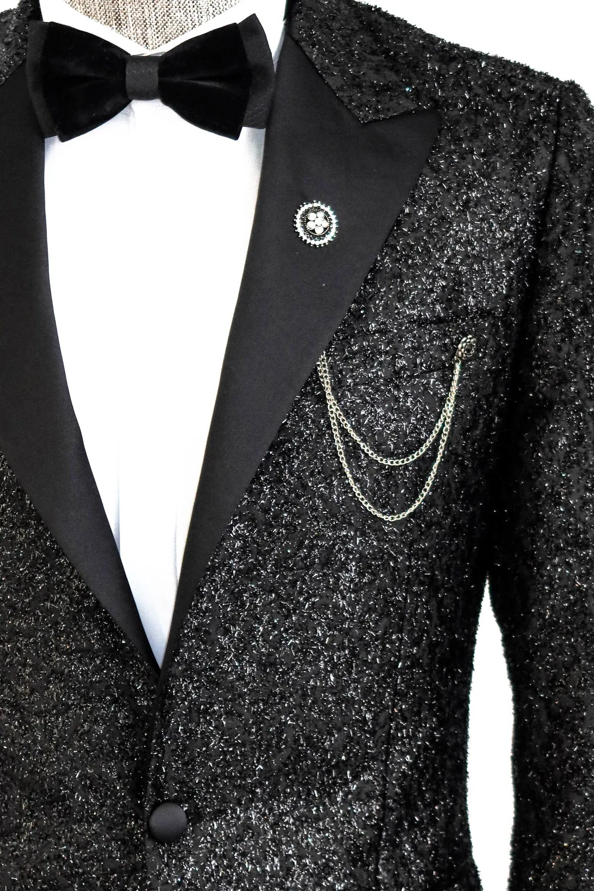 Black Tinsel Slim Fit Tuxedo Blazer - Wessi sold by Wessi product image thumbnail 2