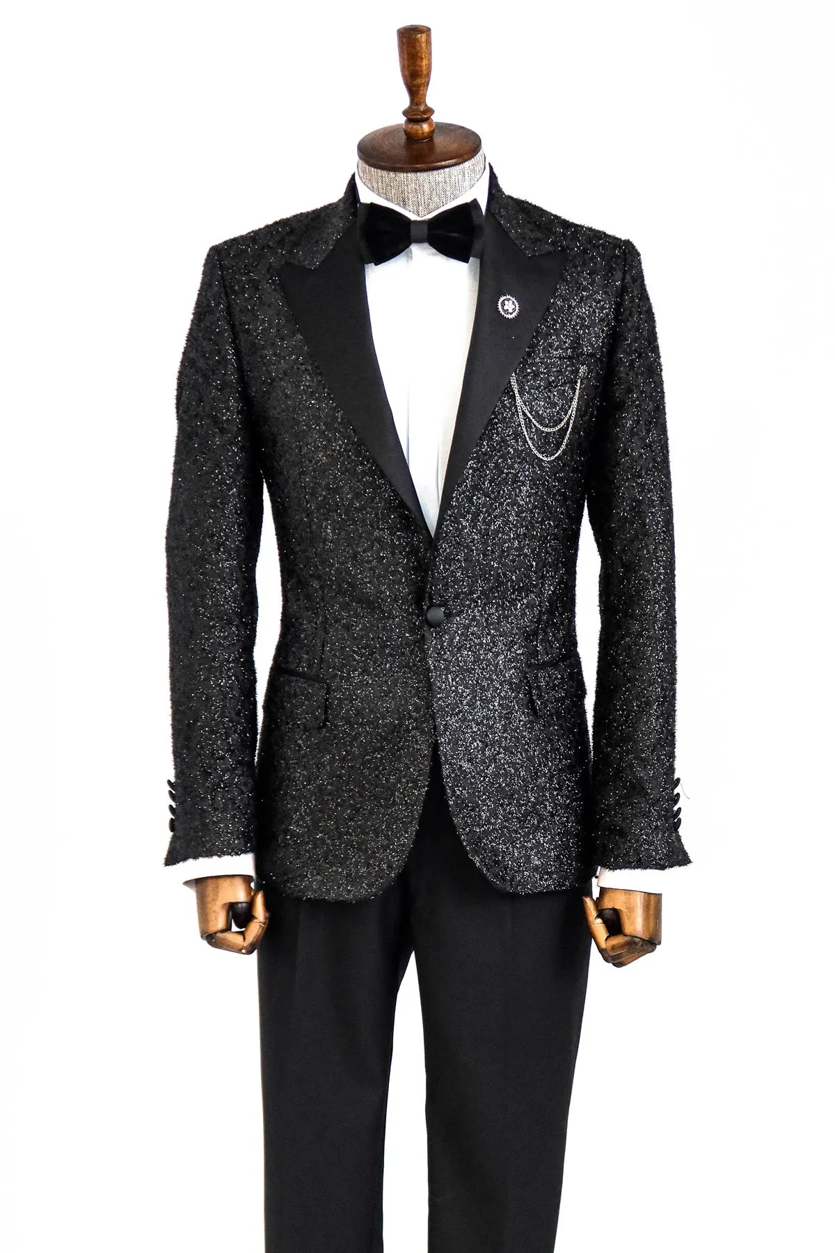 Black Tinsel Slim Fit Tuxedo Blazer - Wessi sold by Wessi product image thumbnail 3