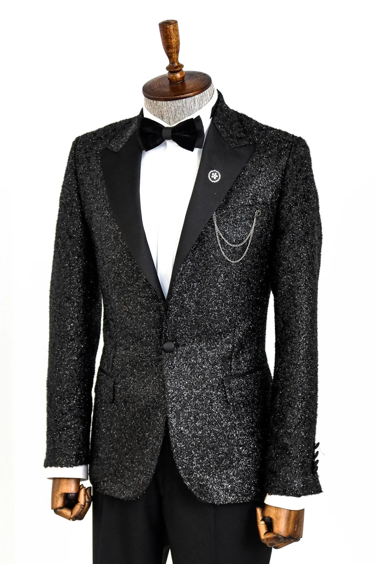 Black Tinsel Slim Fit Tuxedo Blazer - Wessi sold by Wessi product image thumbnail 5