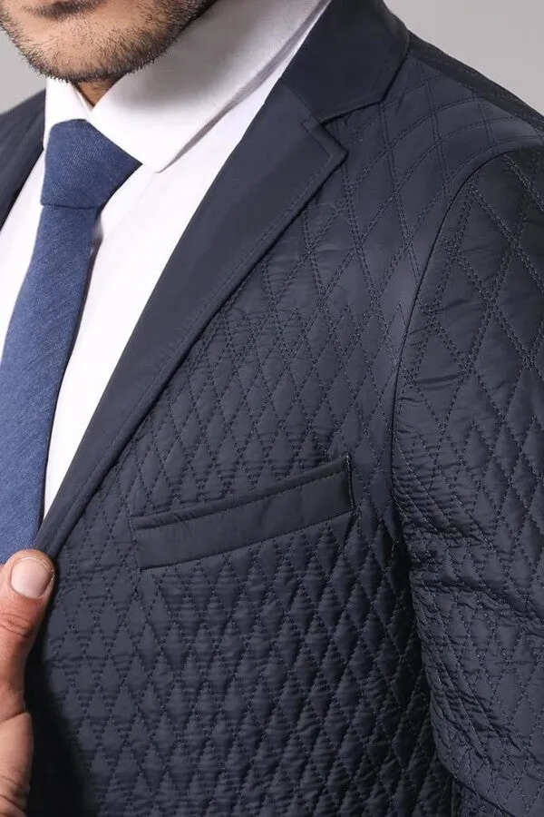 Slim Fit Navy Blue Quilted Blazer - Wessi sold by Wessi product image thumbnail 2