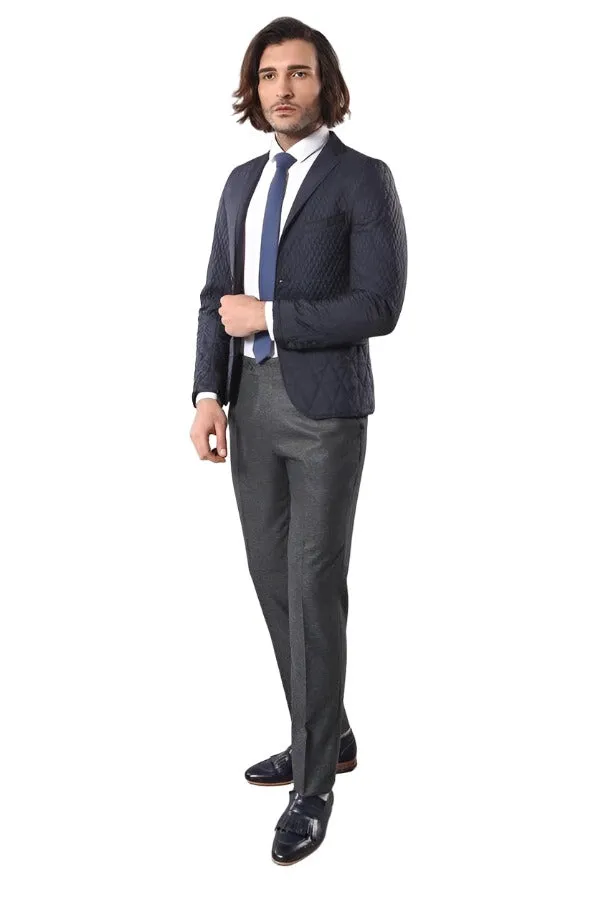 Slim Fit Navy Blue Quilted Blazer - Wessi sold by Wessi product image thumbnail 3