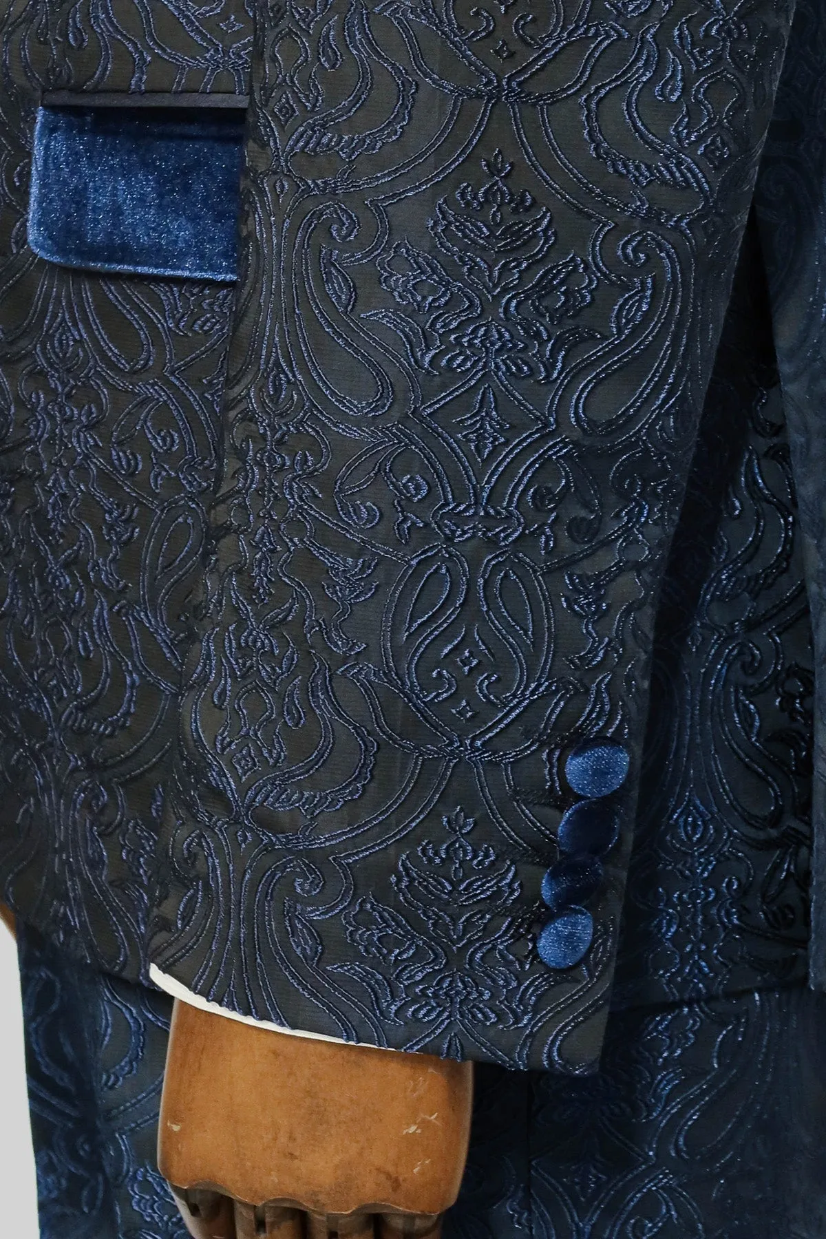 2 Piece Damask Patterned Velvet Shawl Collar Royal Blue Men's Tuxedo Suit - Wessi sold by Wessi product image thumbnail 5