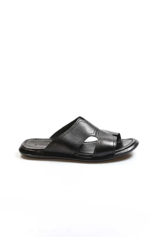 Men's Black Leather Slide Sandals-Wessi sold by Wessi