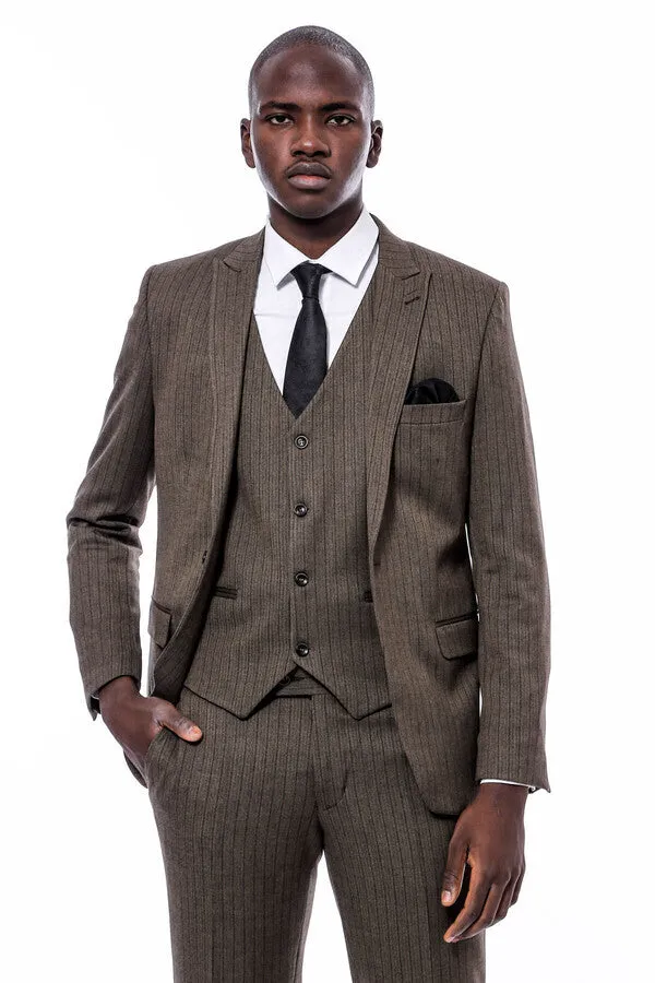 Striped Slim Fit Brown Men Suit - Wessi sold by Wessi product image thumbnail 5