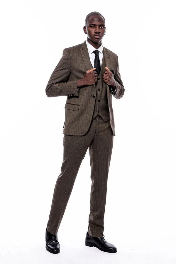 Striped Slim Fit Brown Men Suit - Wessi sold by Wessi product image thumbnail 2