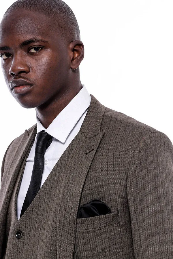 Striped Slim Fit Brown Men Suit - Wessi sold by Wessi product image thumbnail 3