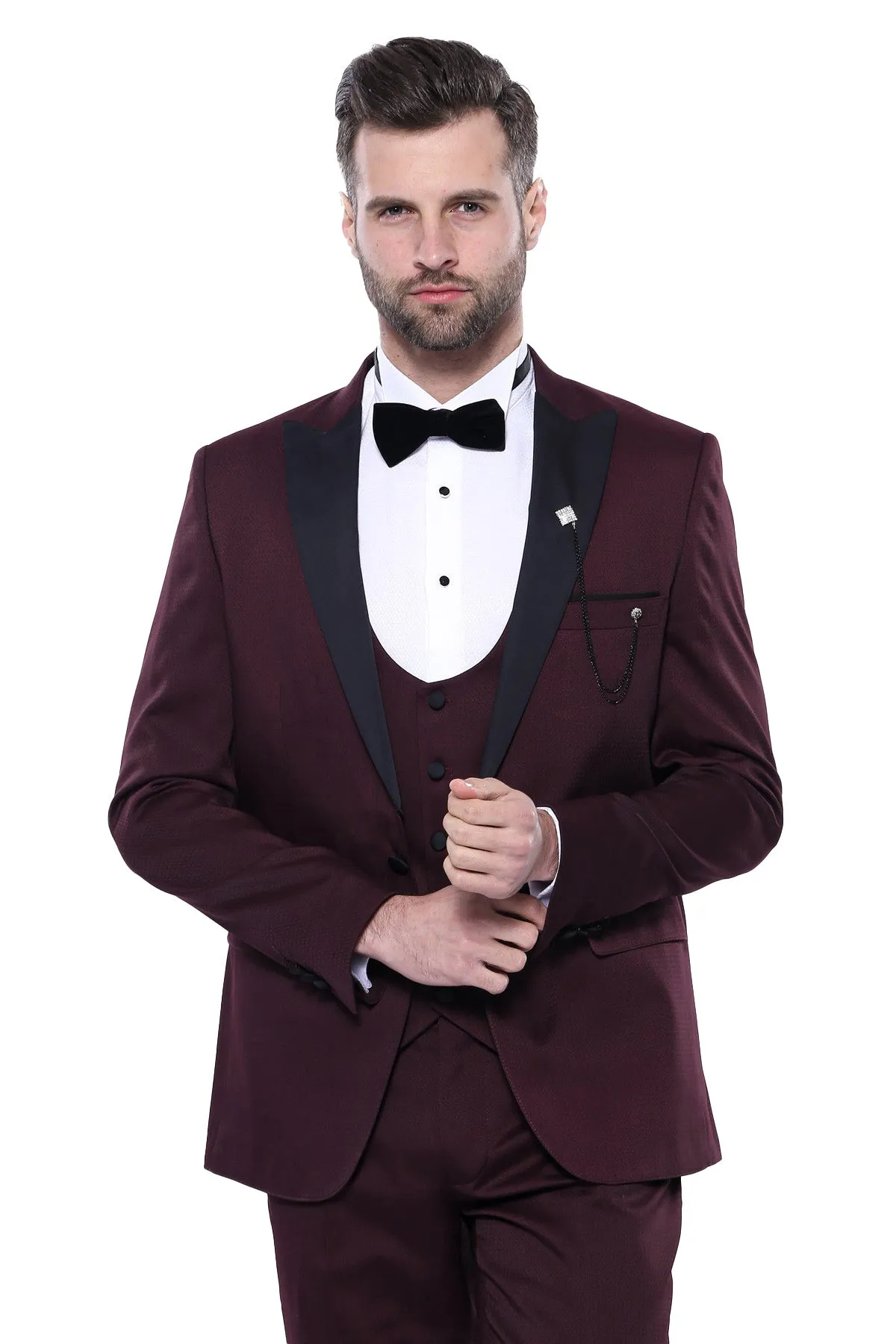 Detachable Lapel Burgundy Suit - Wessi sold by Wessi