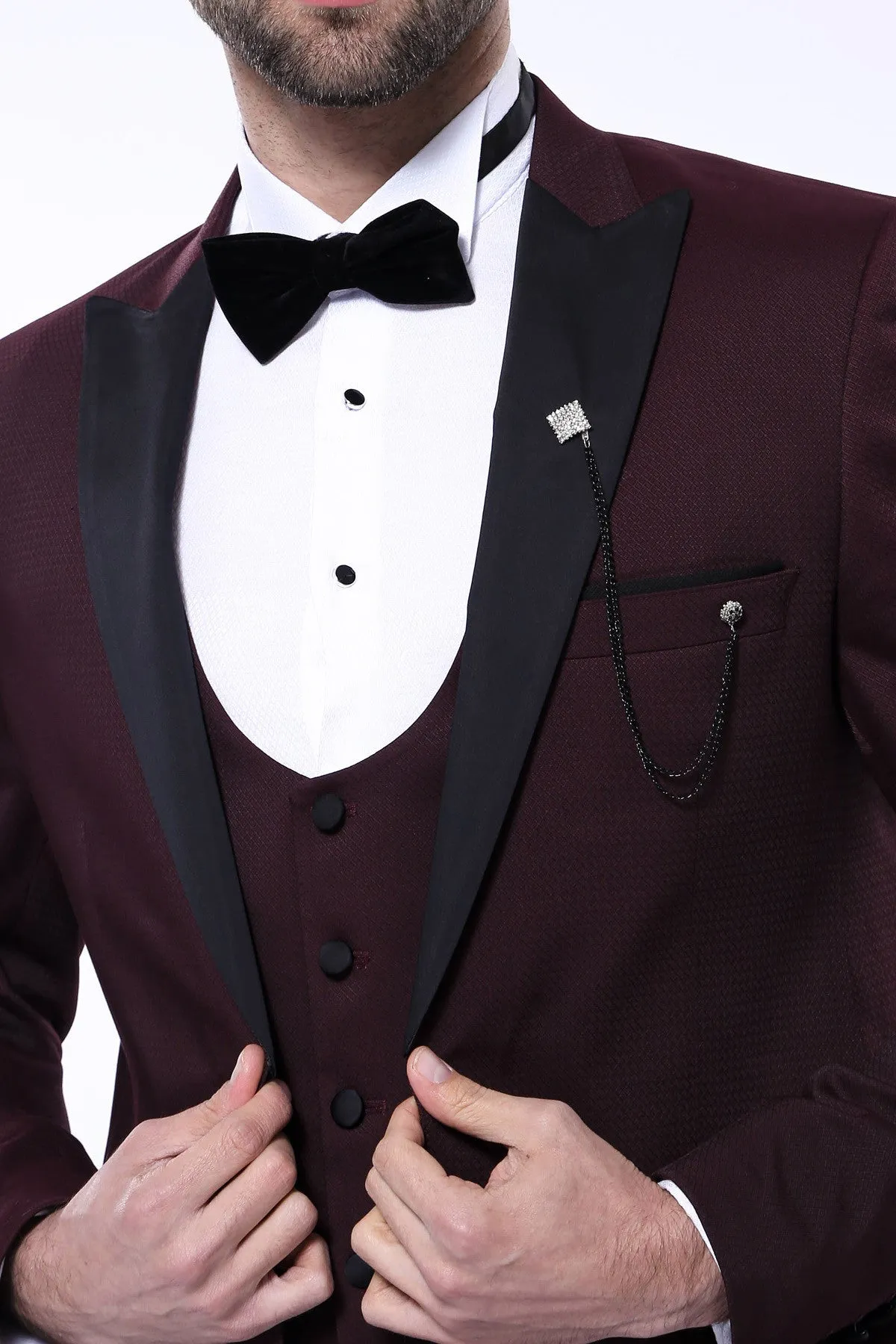 Detachable Lapel Burgundy Suit - Wessi sold by Wessi product image thumbnail 3