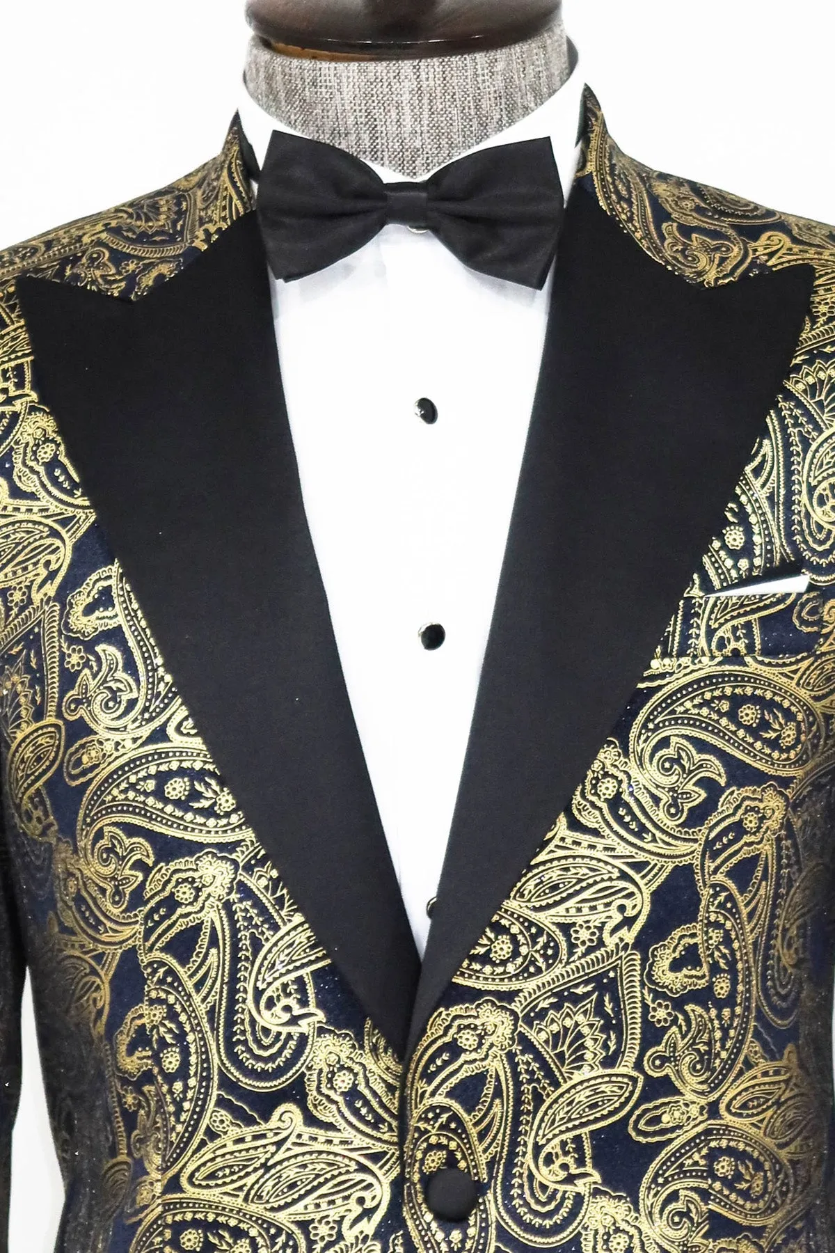 Paisley Peak Lapel Navy Blue Men Party Blazer - Wessi sold by Wessi product image thumbnail 2