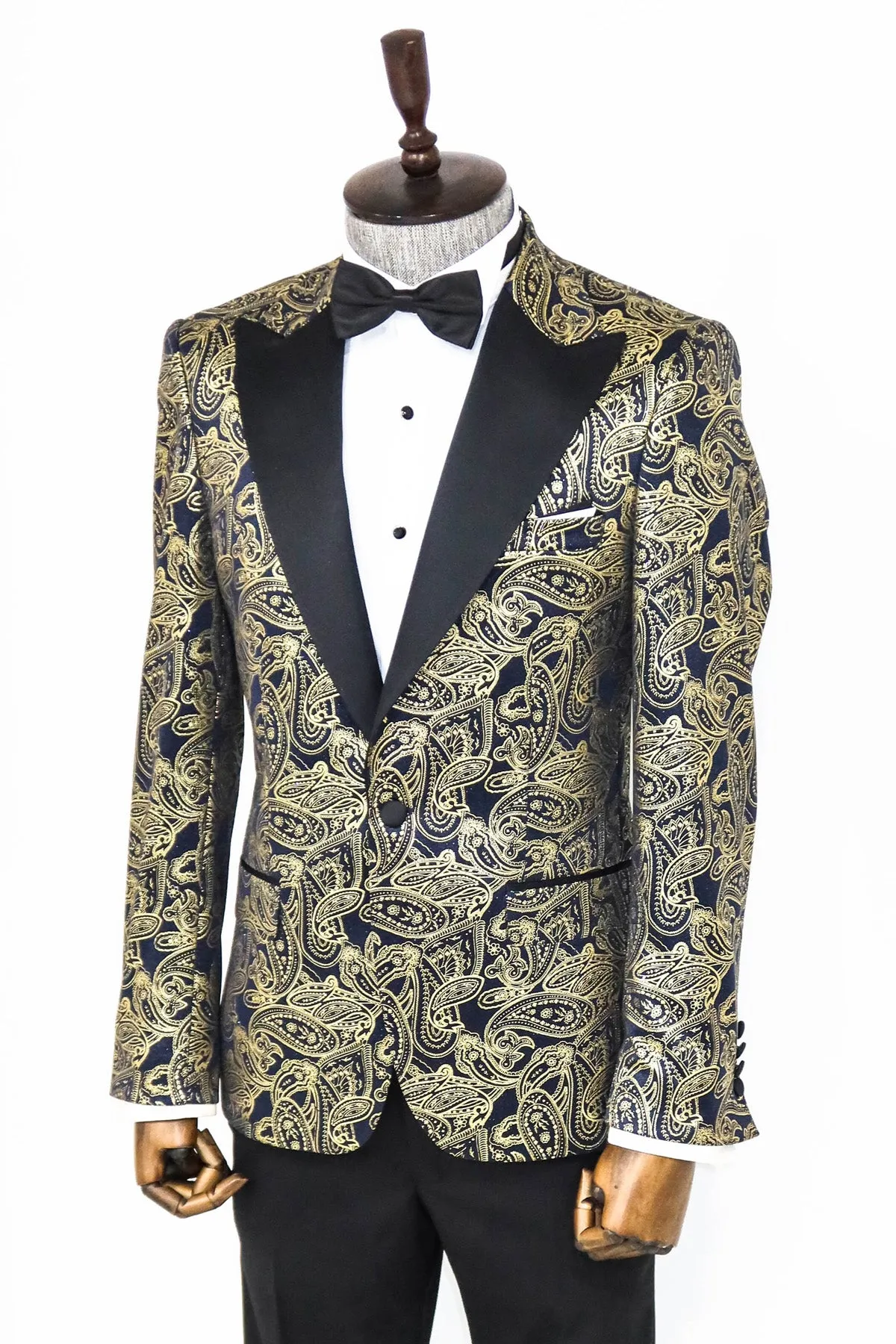 Paisley Peak Lapel Navy Blue Men Party Blazer - Wessi sold by Wessi product image thumbnail 3