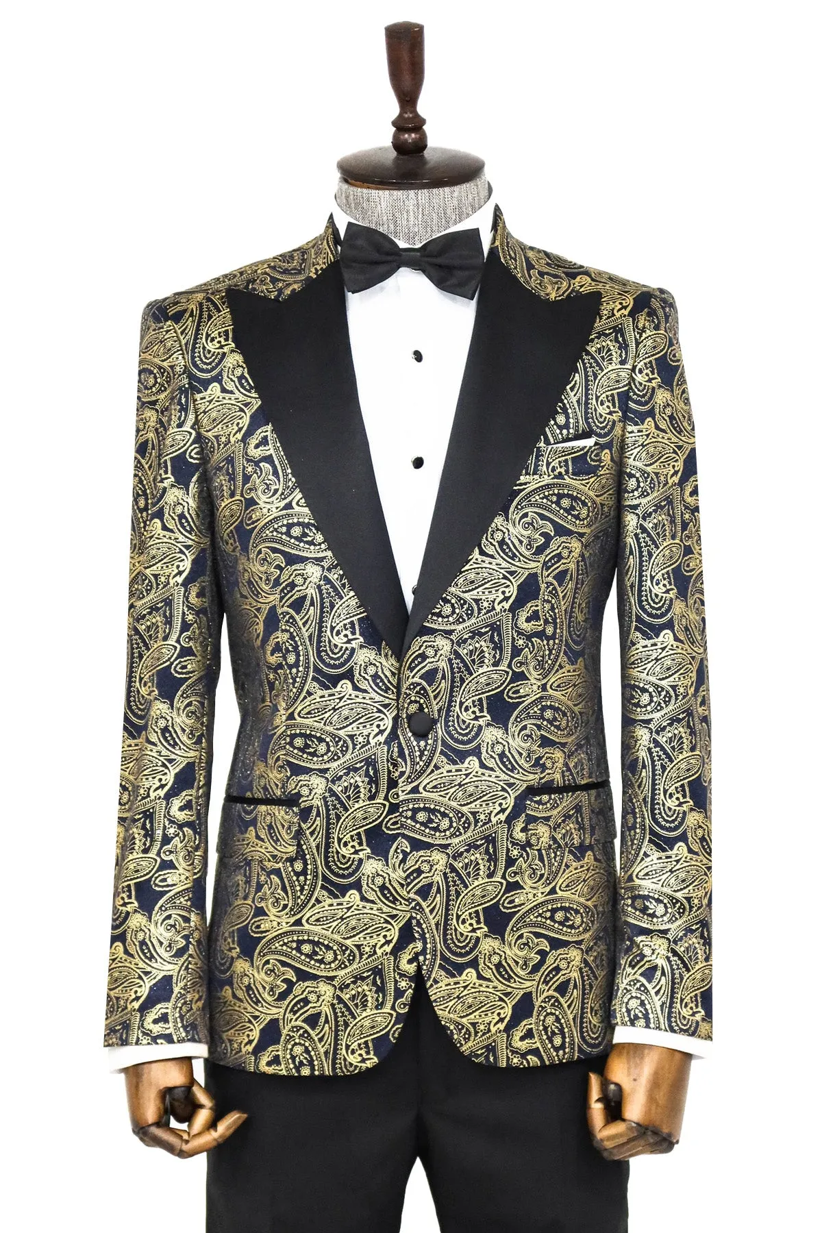 Paisley Peak Lapel Navy Blue Men Party Blazer - Wessi sold by Wessi
