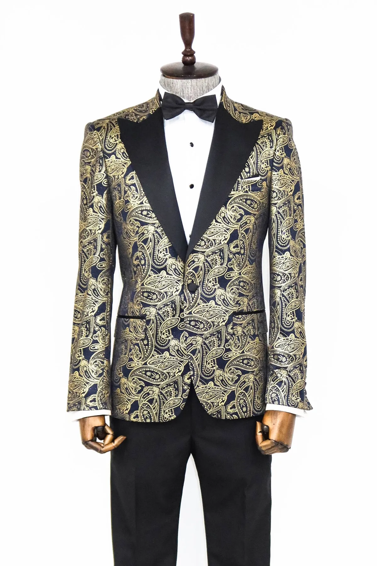 Paisley Peak Lapel Navy Blue Men Party Blazer - Wessi sold by Wessi product image thumbnail 4