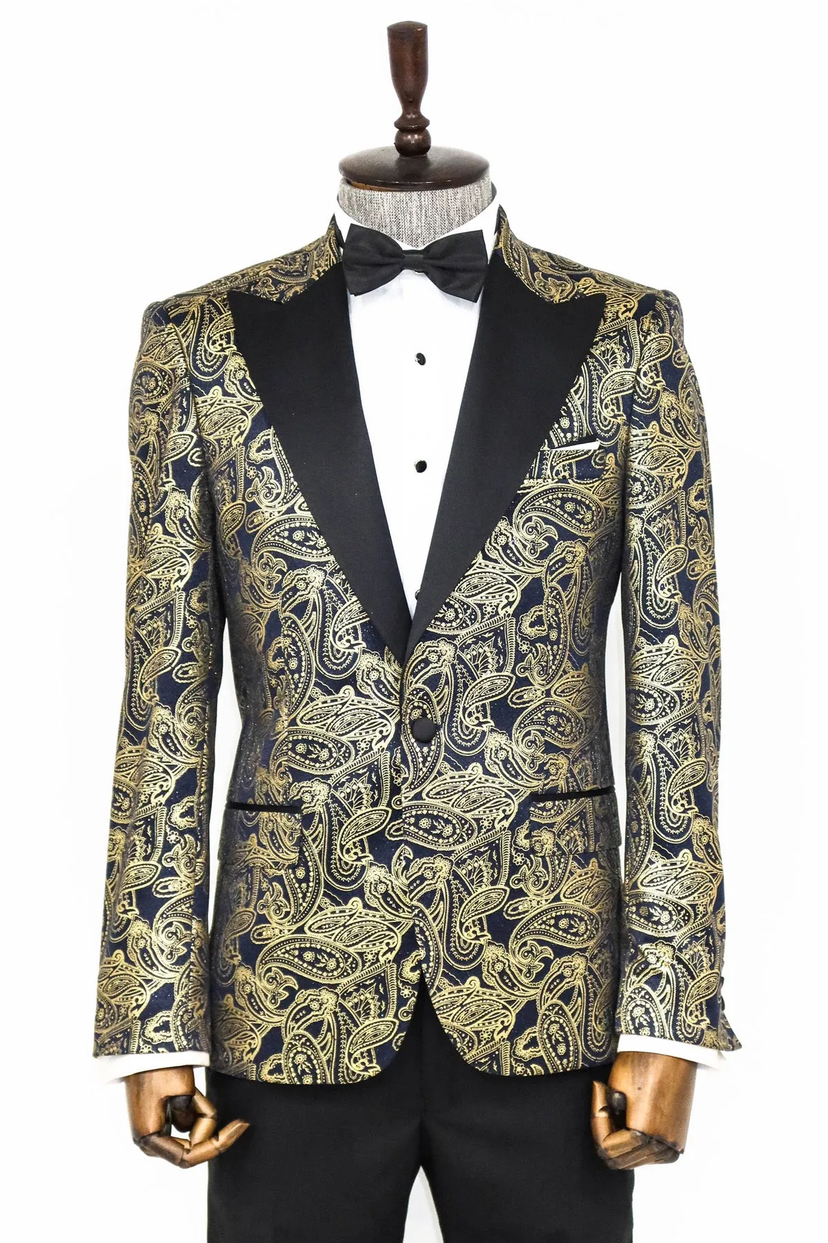 Paisley Peak Lapel Navy Blue Men Party Blazer - Wessi sold by Wessi product image thumbnail 5