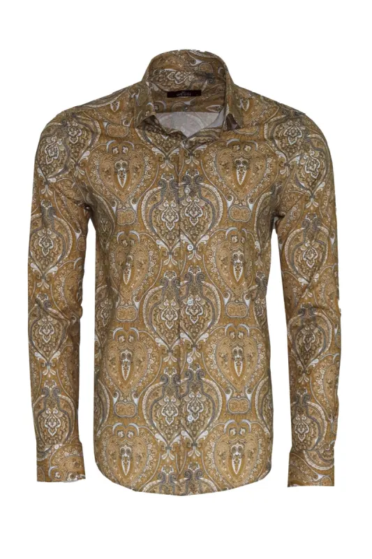 Beige Patterned Slim Fit Men's Shirt - Wessi sold by Wessi