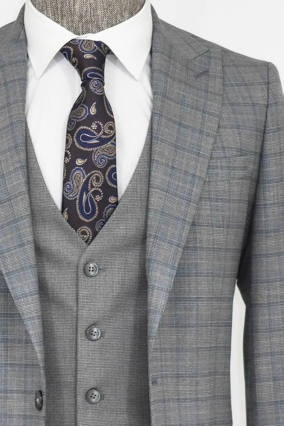 Checked Slim Fit Grey Men Suit - Wessi sold by Wessi product image thumbnail 2