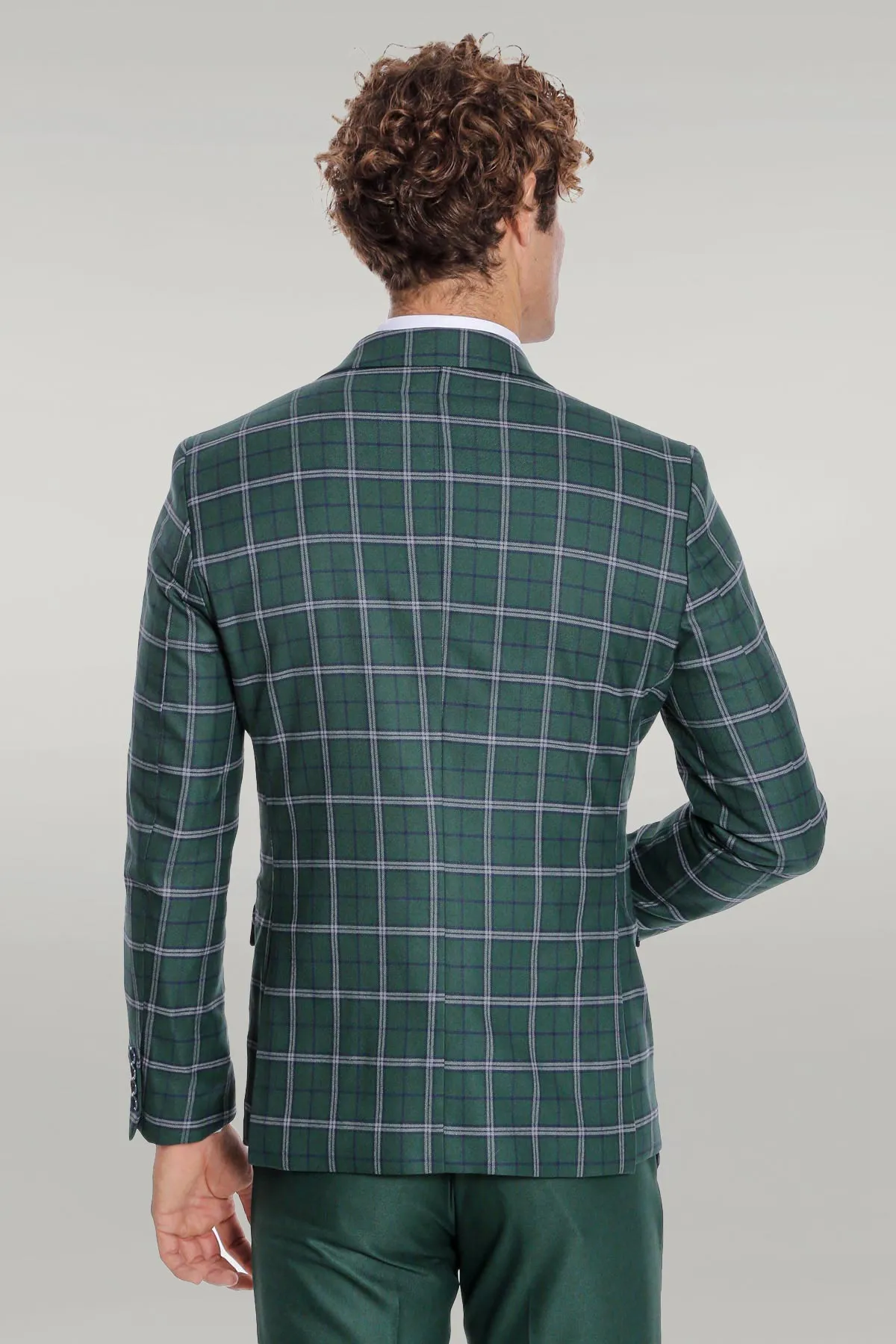 Blue Vested Slim Fit Checked Green Men Suit - Wessi sold by Wessi product image thumbnail 4
