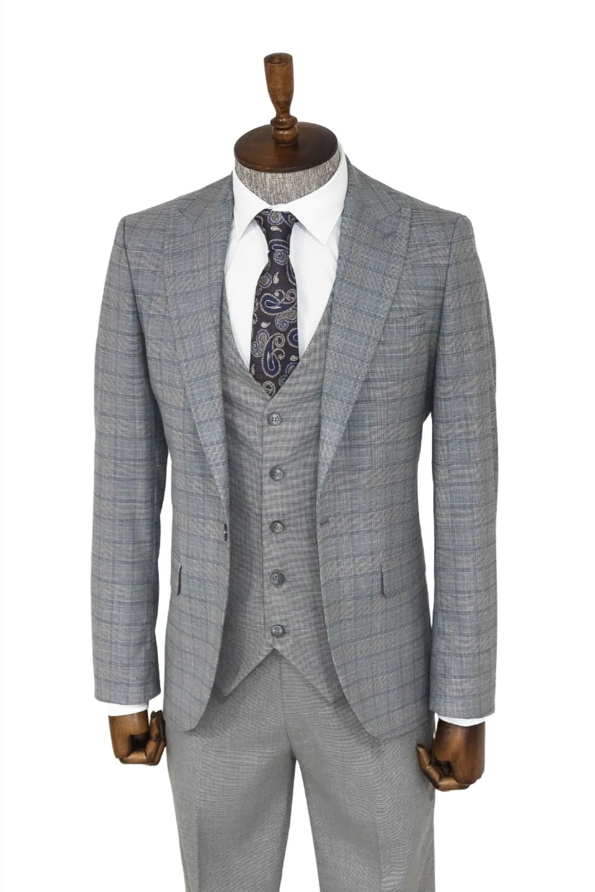 Checked Slim Fit Grey Men Suit - Wessi sold by Wessi product image thumbnail 3