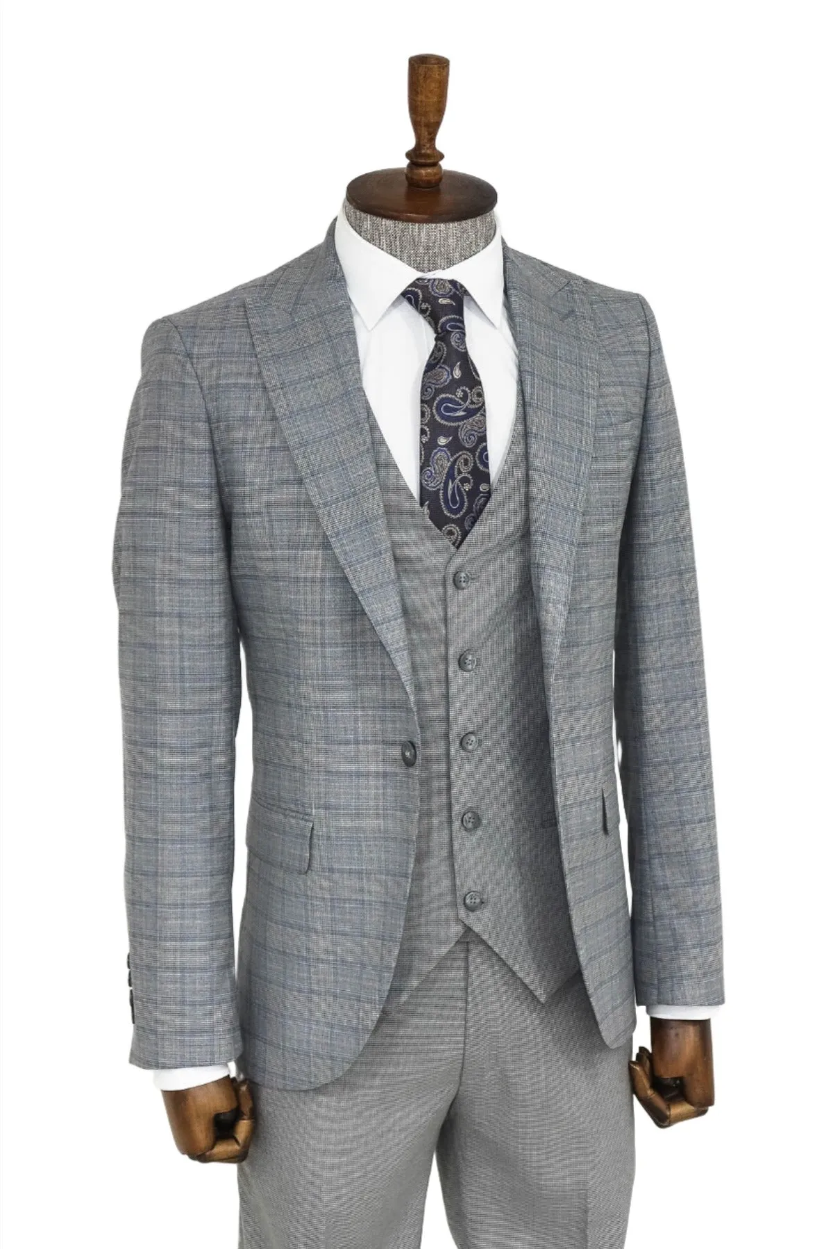 Checked Slim Fit Grey Men Suit - Wessi sold by Wessi product image thumbnail 5
