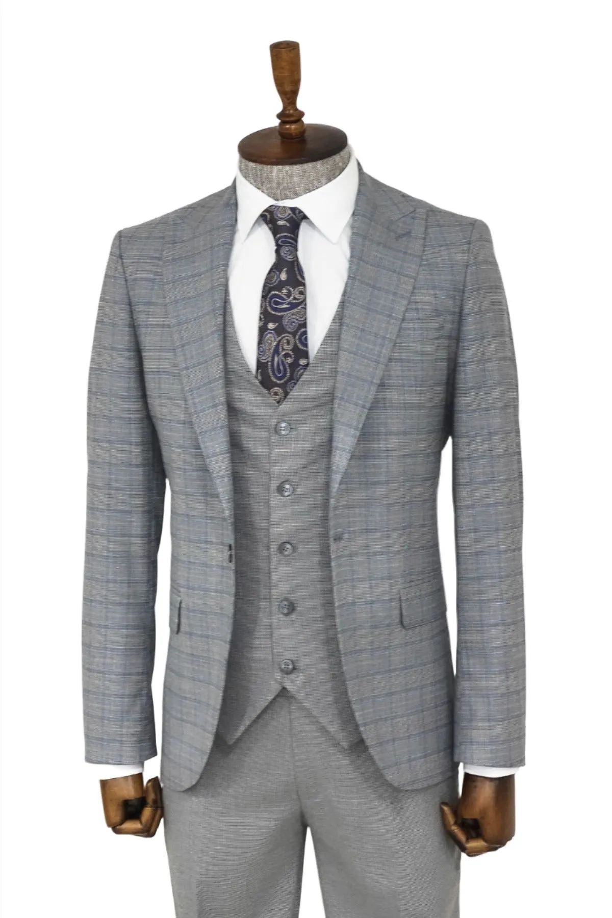 Checked Slim Fit Grey Men Suit - Wessi sold by Wessi product image thumbnail 4